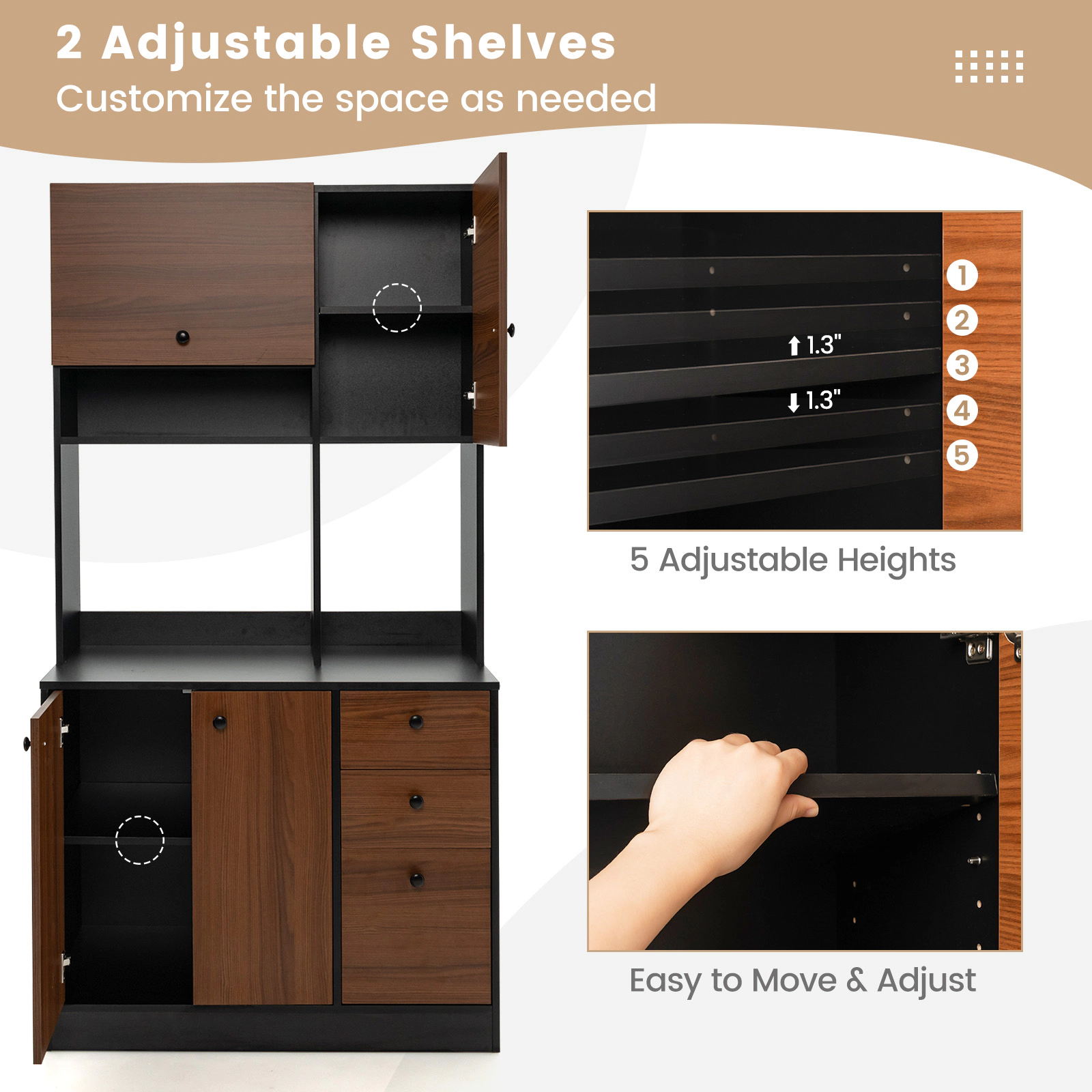Hivvago 71 Inch Kitchen Pantry with 3 Storage Cabinet and 3 Deep Drawers