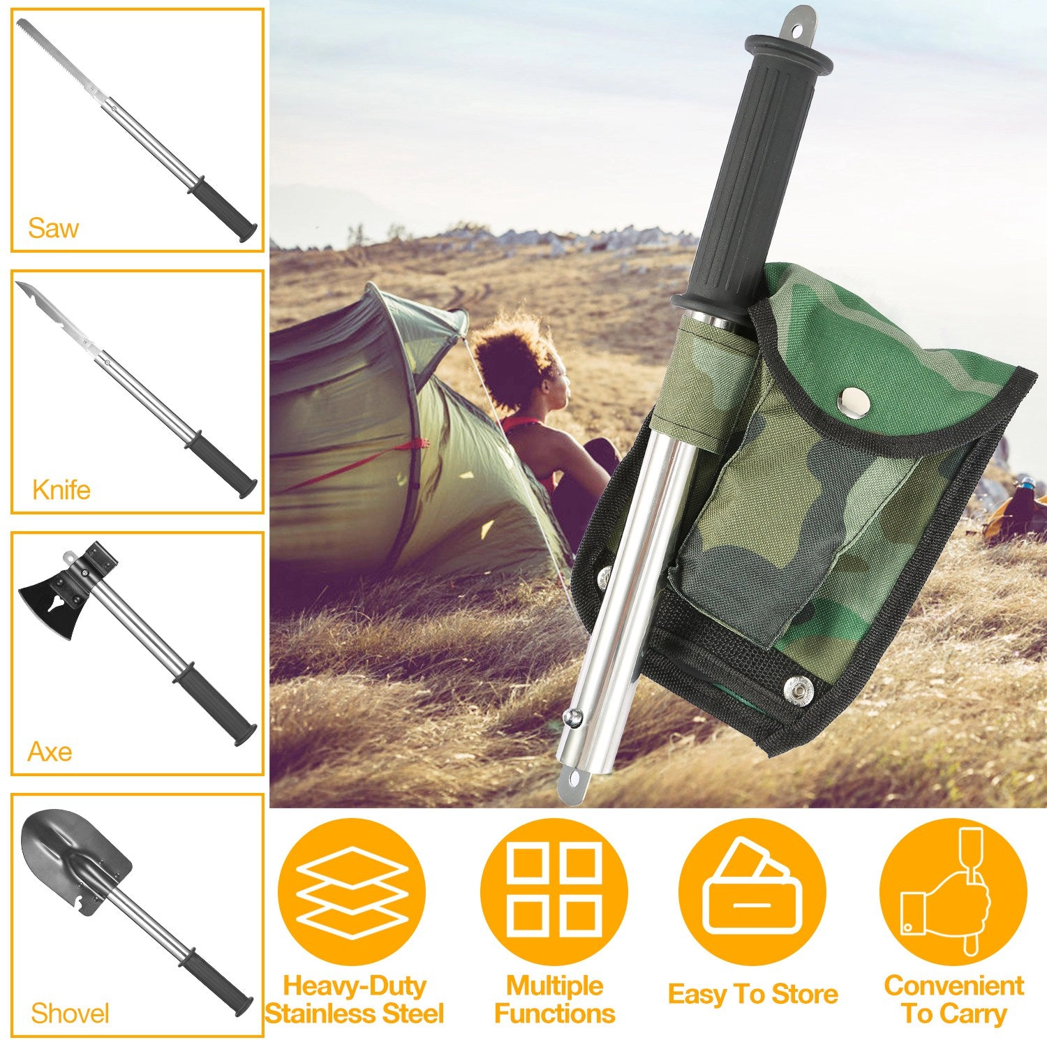 GBruno 6-in-1 Survival Multi-Tool Shovel Kit
