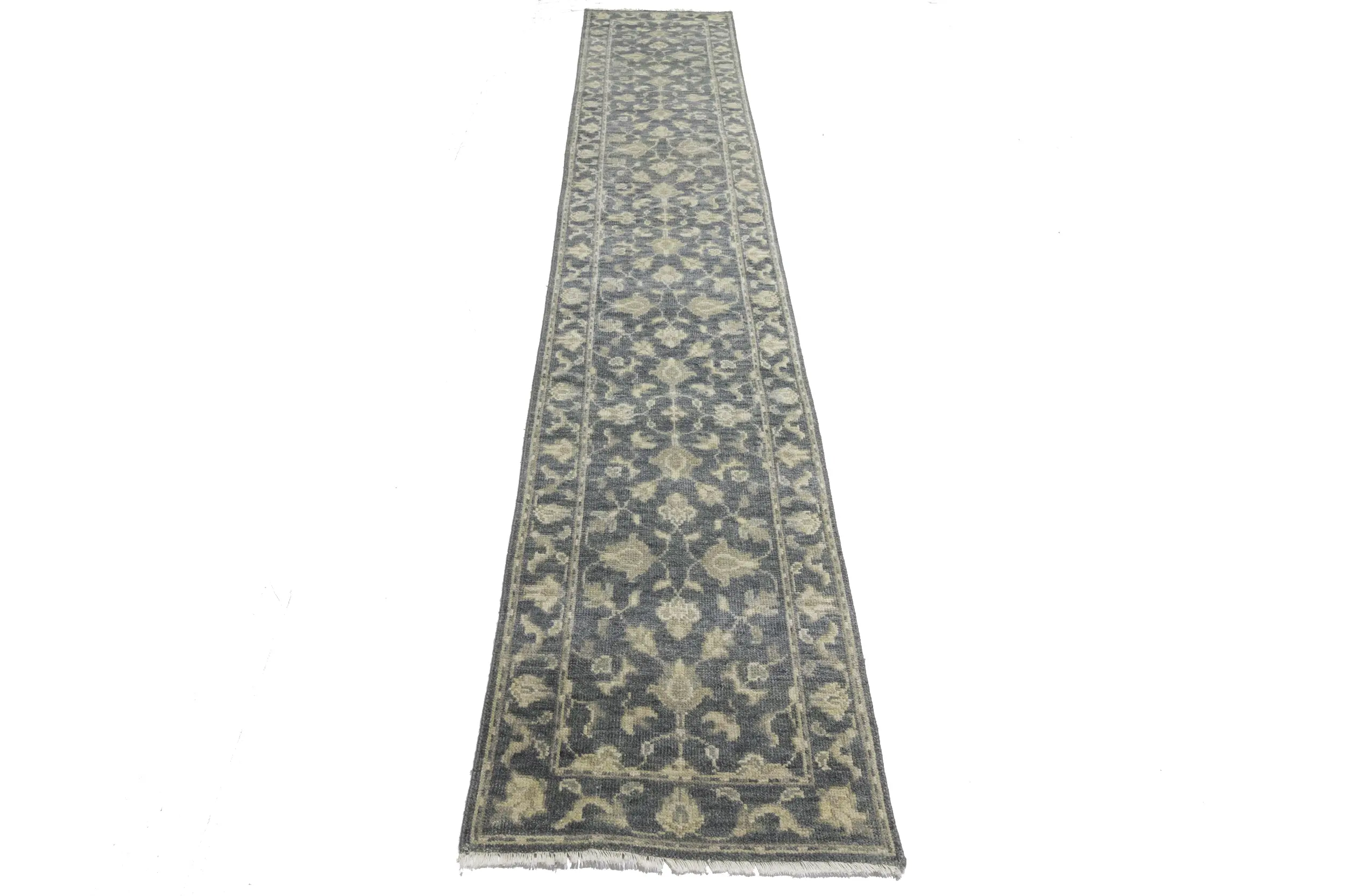 Magic Rugs Muted Dark Slate Floral 2'7X14 Transitional Oriental Runner Rug