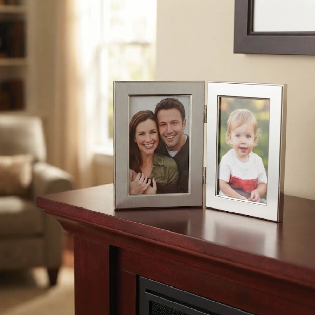 Jiallo Double Hinged 4x6" Photo Frame with Brushed Silver Finish