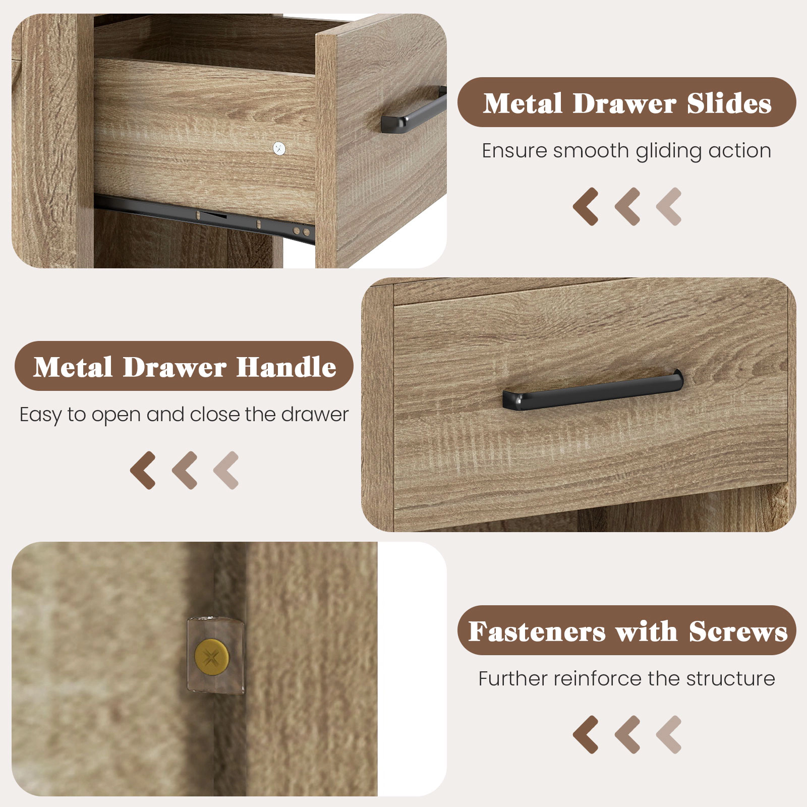Hivvago Wooden Bedside Unit with Shelf and Pull-Out Drawer