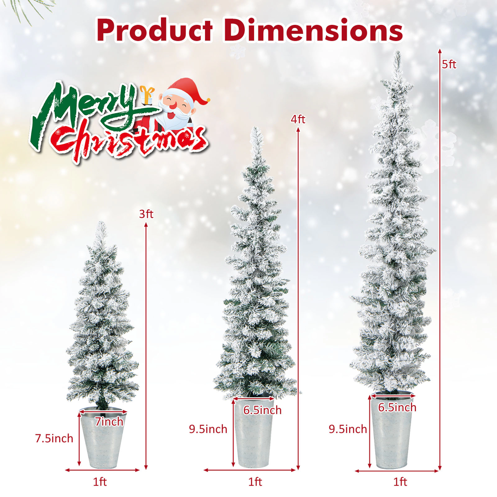 LJG Set of 3 Potted Artificial Christmas Tree Snow-Flocked