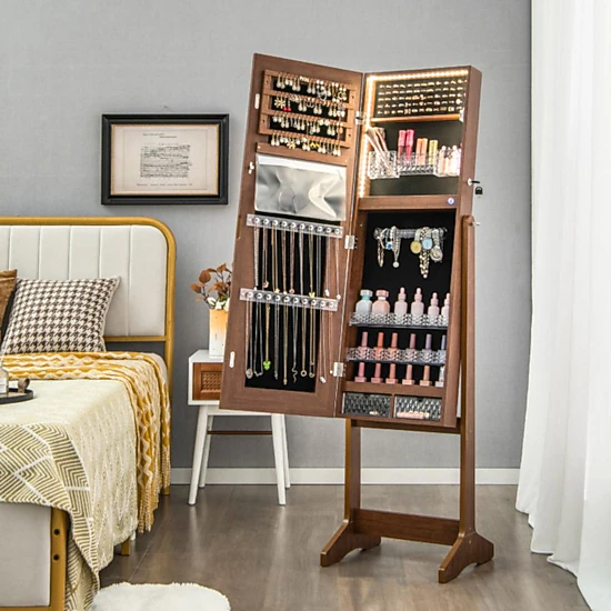 Hivvago Freestanding Jewelry Armoire with Mirror and LED Lights