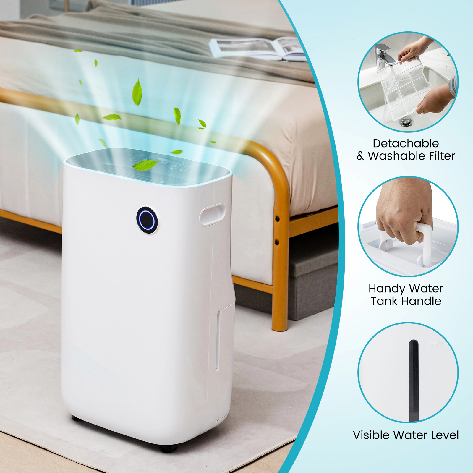 SlickBlue Portable Dehumidifier with 73 Pint Capacity, 5 Working Modes, 2 Fan Speeds, Large Water Tank and Wheels