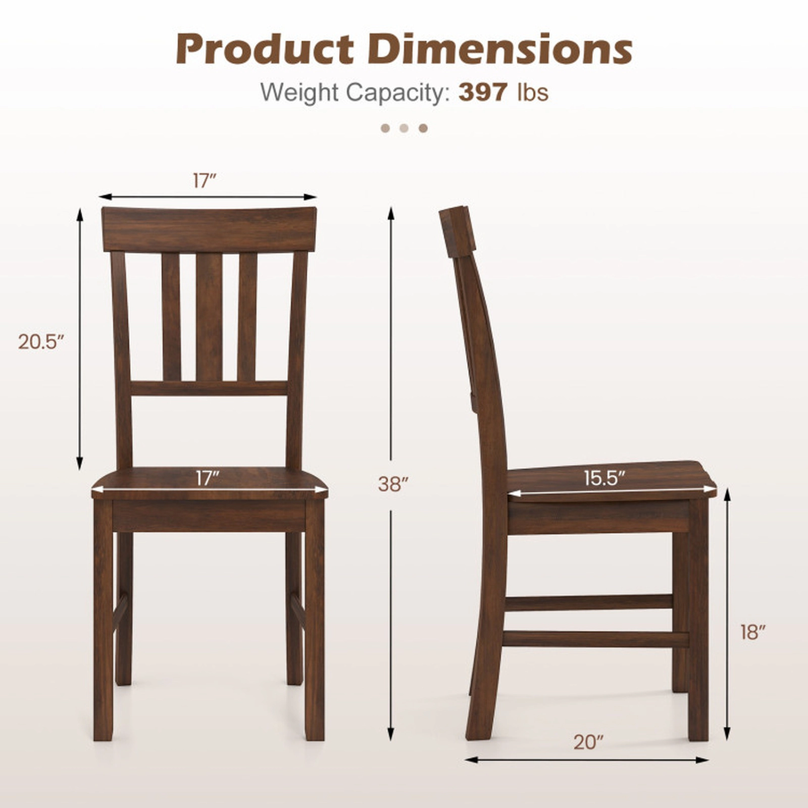 SUGIFT Set of 4 Dark Brown Rubber Wood Dining Chairs with High Slat Backrests 17-in W 38-in H 397-lb Per Chair