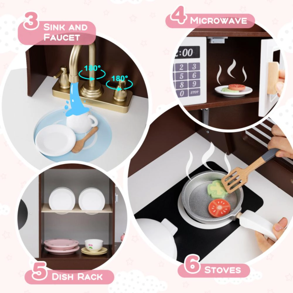 Hivvago Kids Kitchen Set Wooden with Coffee Makers and Accessories