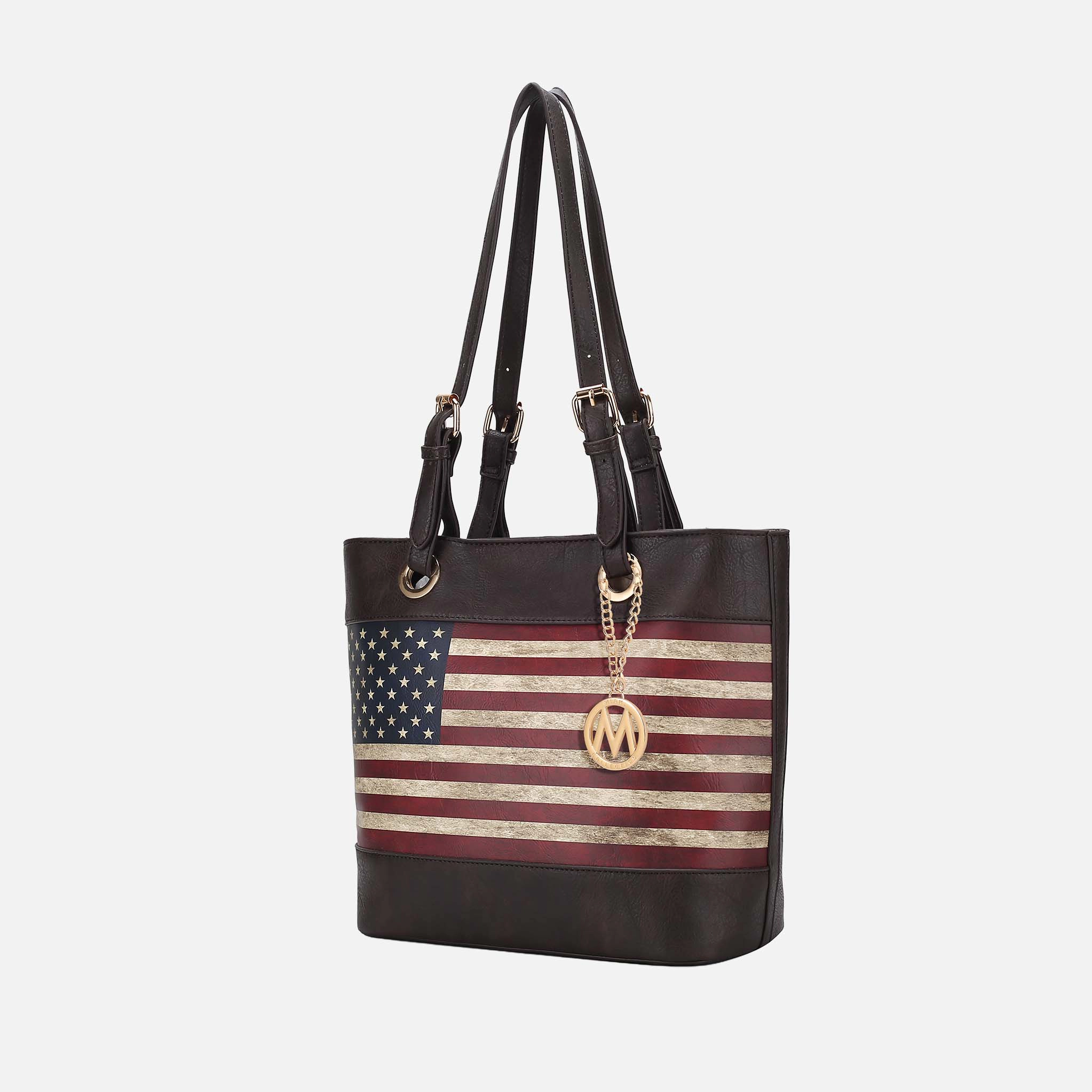 Mia K Collection Vera Tote Bag - Vegan Leather Patriotic Flag Print, Gold-Tone Hardware