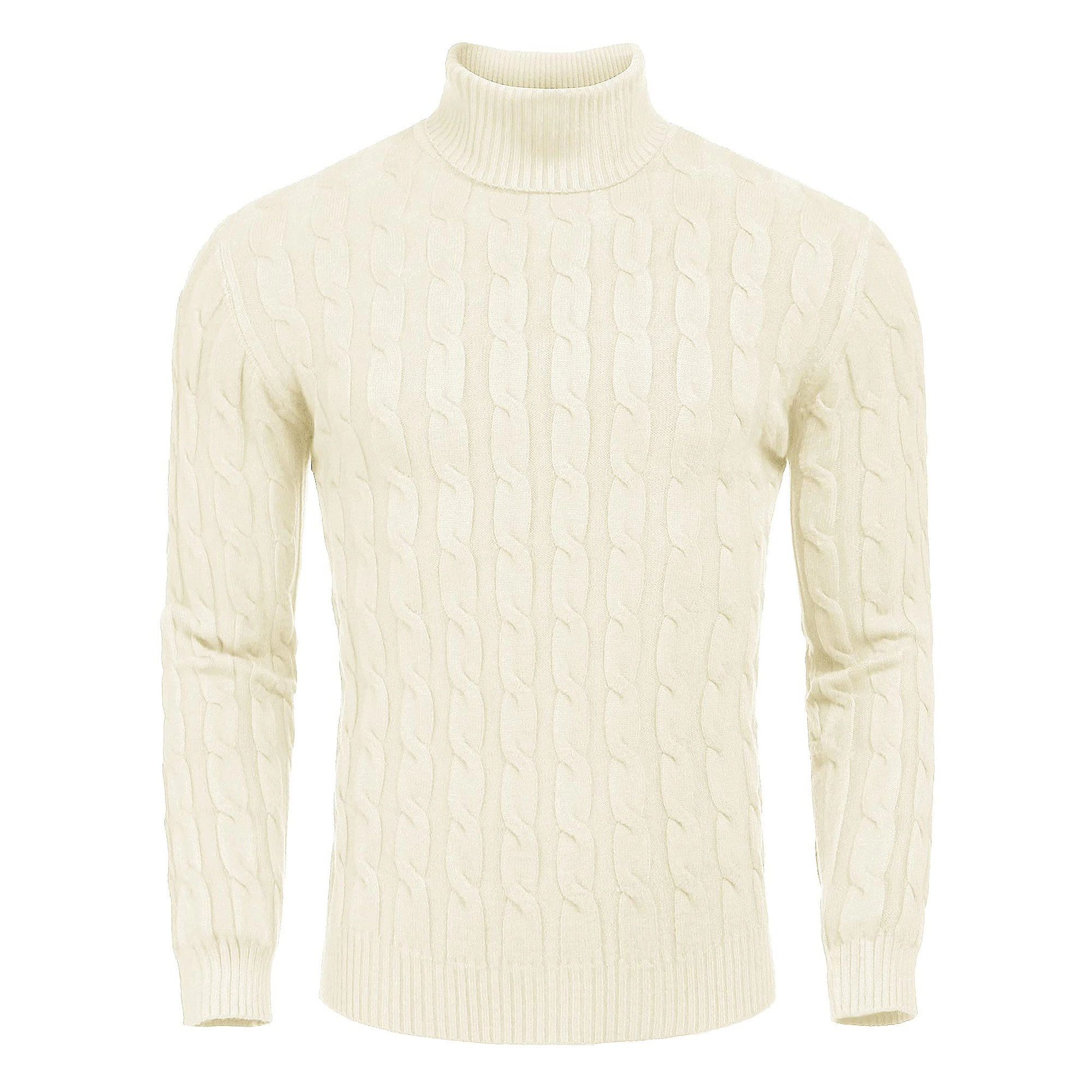 COOFANDY Mens Cable Knit Turtleneck Sweater Fall Long Sleeve Ribbed Casual Pullover