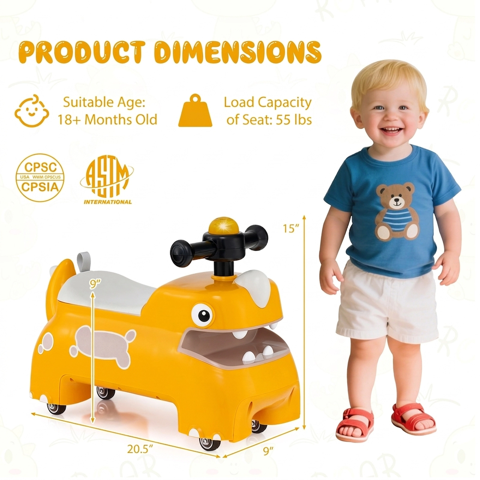Toddler Ride on Toy Sliding Car 6 Sounds Flashing LED Lights Under Seat Storage 18 Months+ 55-lb Limit