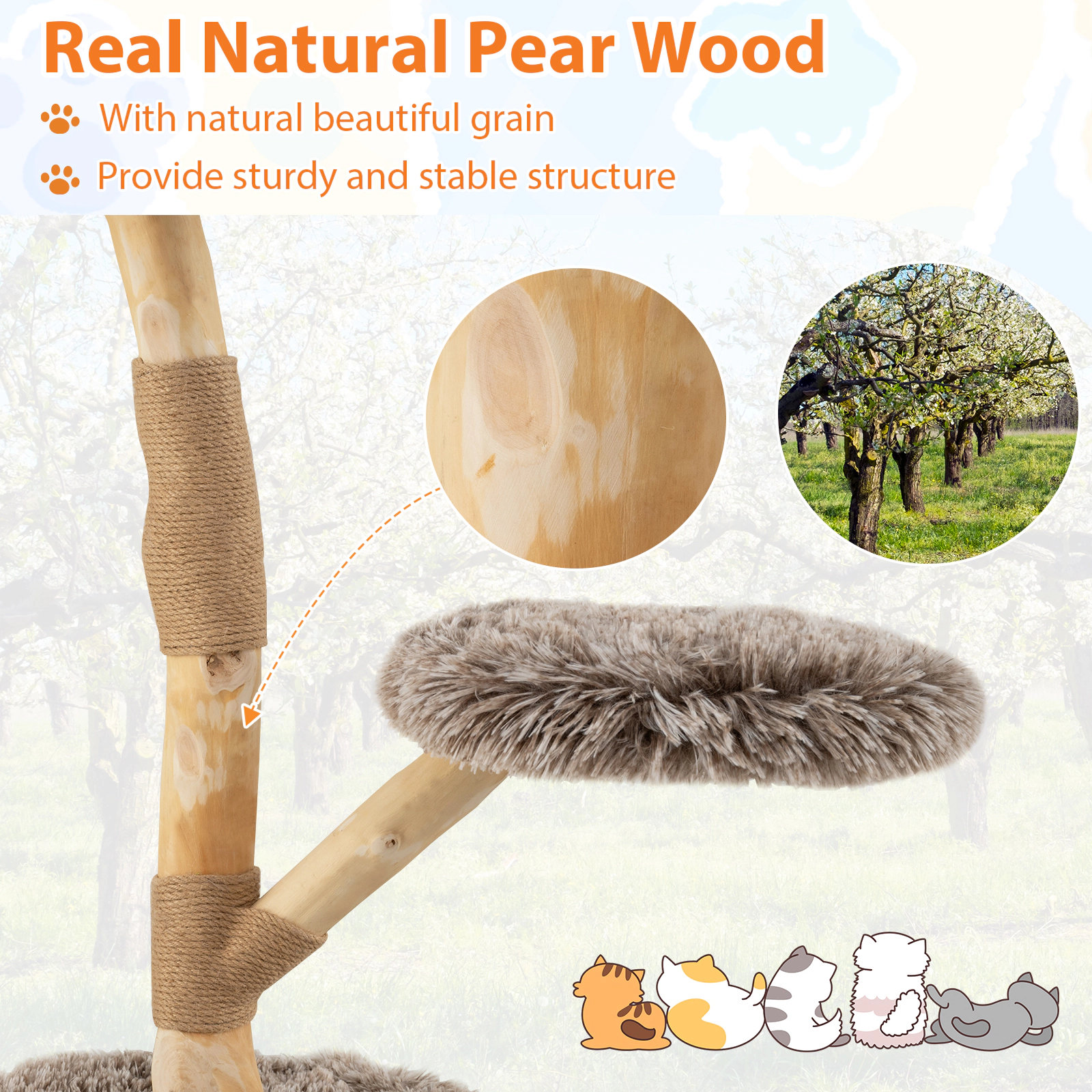 SUGIFT 35.5-in Tall 3-Tier Cat Tree Tower with 19.5-in Round Base Jute Rope Columns and Removable Cushions