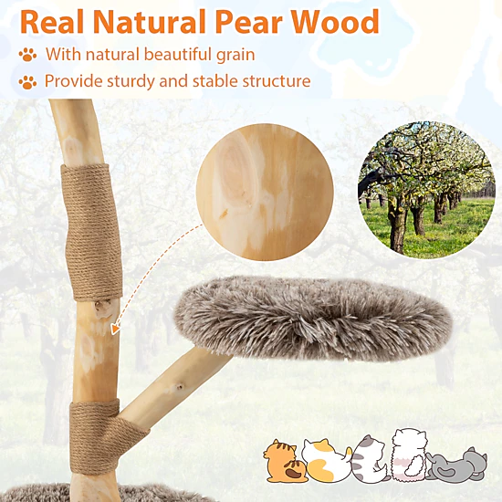 SUGIFT 35.5-in Tall 3-Tier Cat Tree Tower with 19.5-in Round Base Jute Rope Columns and Removable Cushions