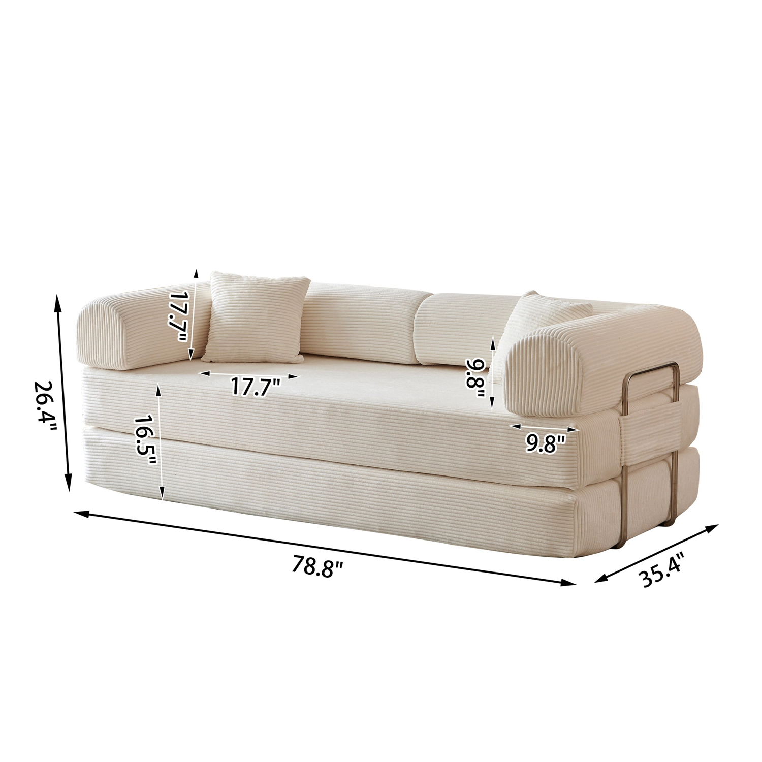 GBruno 3-Seat Convertible Corduroy Floor Sofa Bed