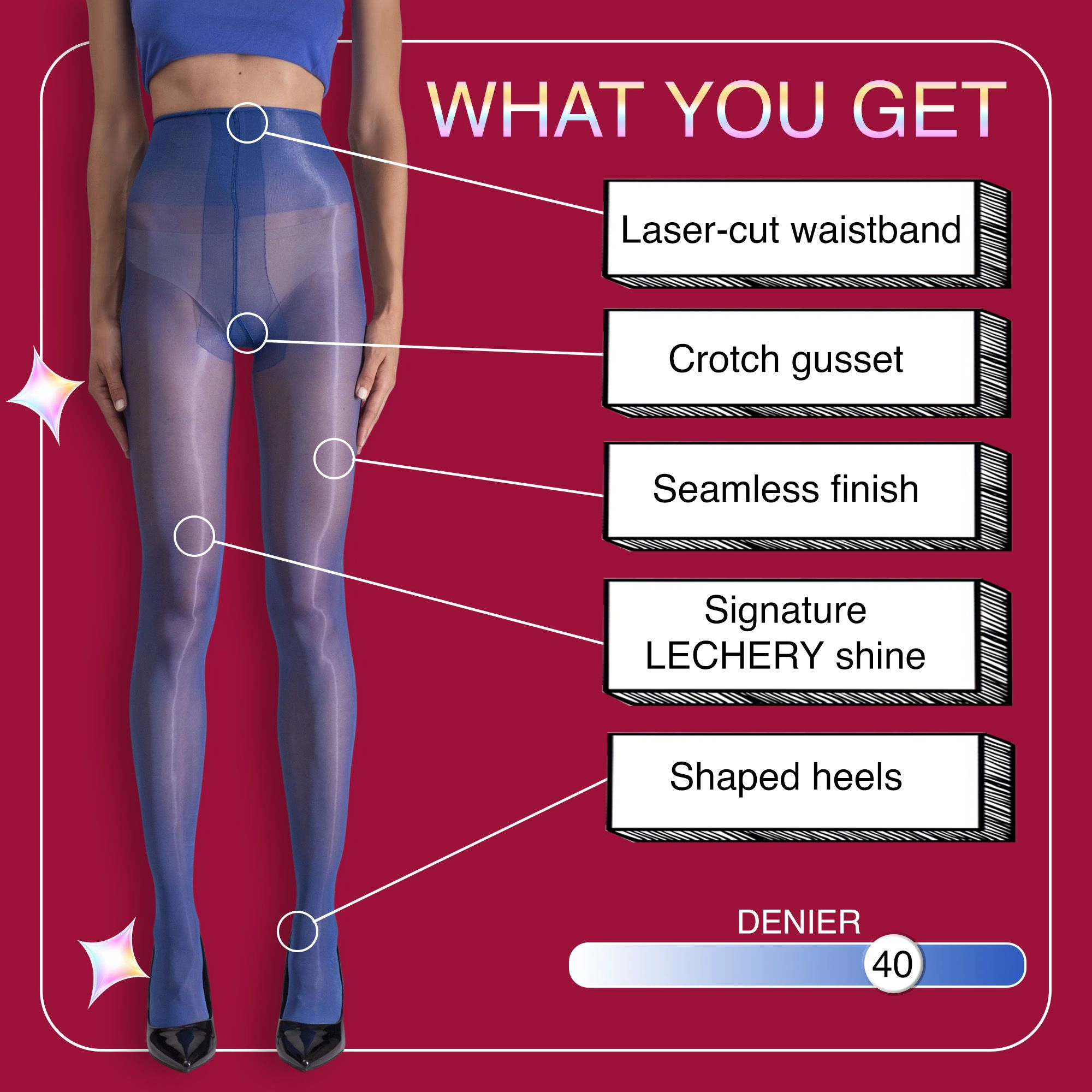 LECHERY Women's Semi-Opaque Tights Lustrous Silky Shiny 40 Denier High Waist Stocking Panty Hose Nylons