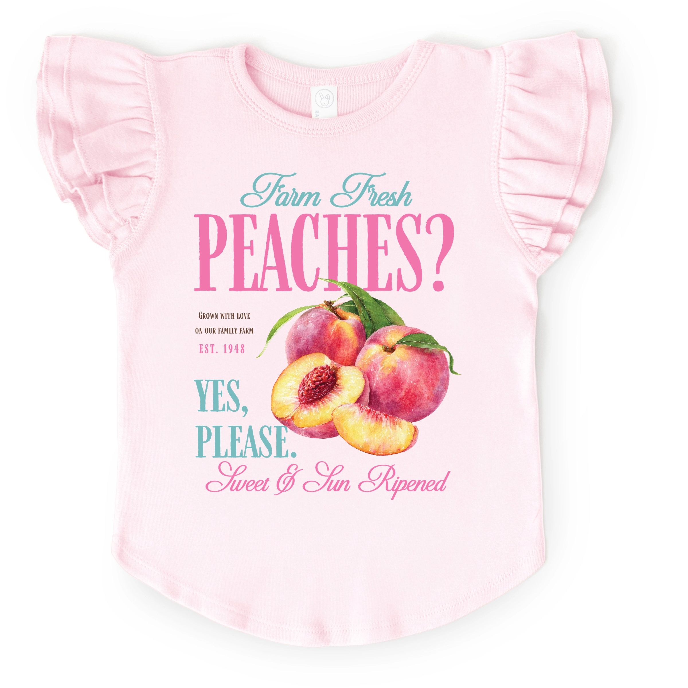 The Juniper Shop - Farm Fresh Peaches Girl's Flutter Sleeve Graphic T-Shirt