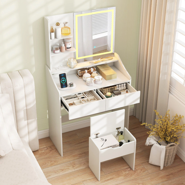 Hivvago Vanity Desk Led Lighted Makeup Table With 3 Color Modes