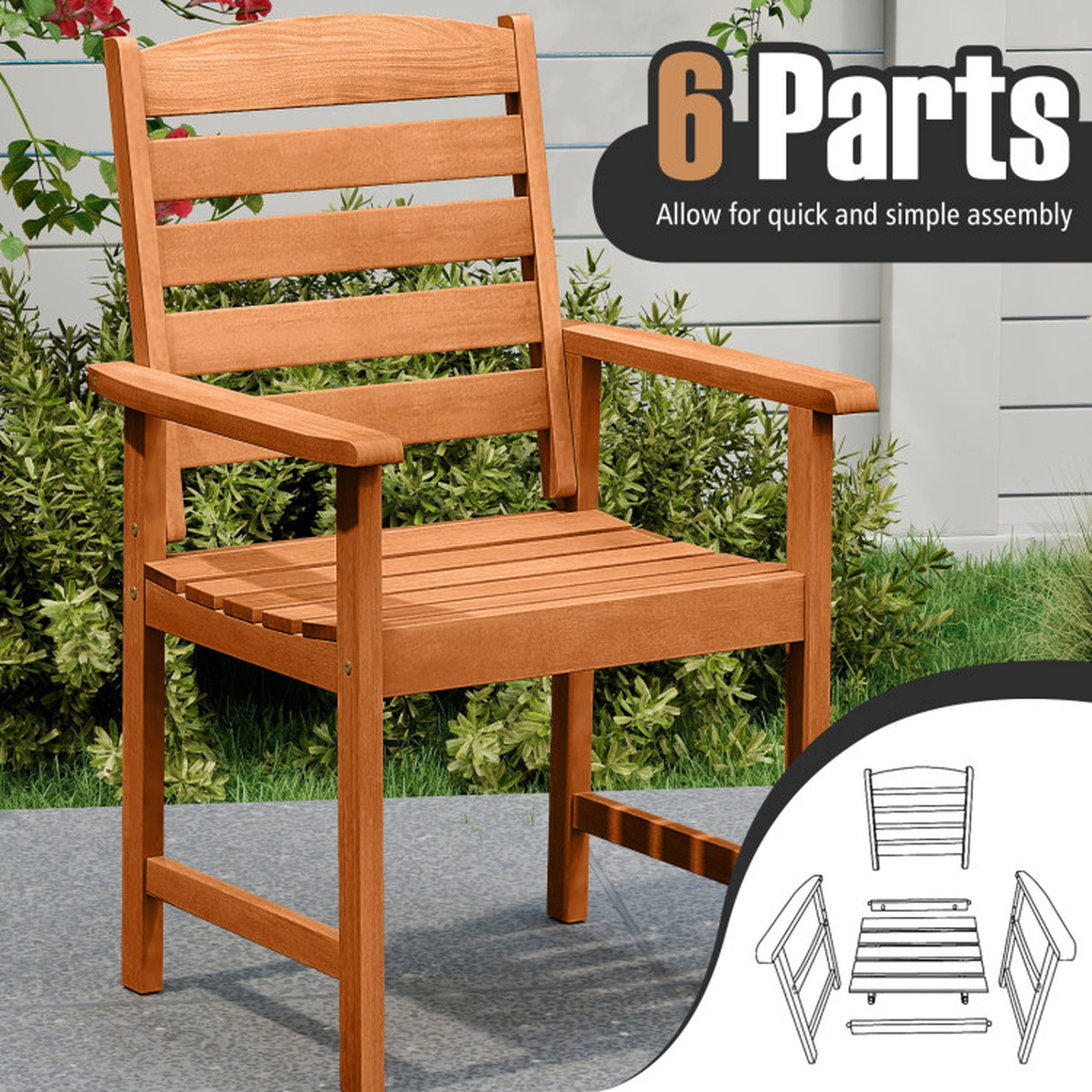 SUGIFT Set of 2 330-lb Capacity Natural Solid Wood Outdoor Dining Chairs with 105-Degree Inclined Backrest