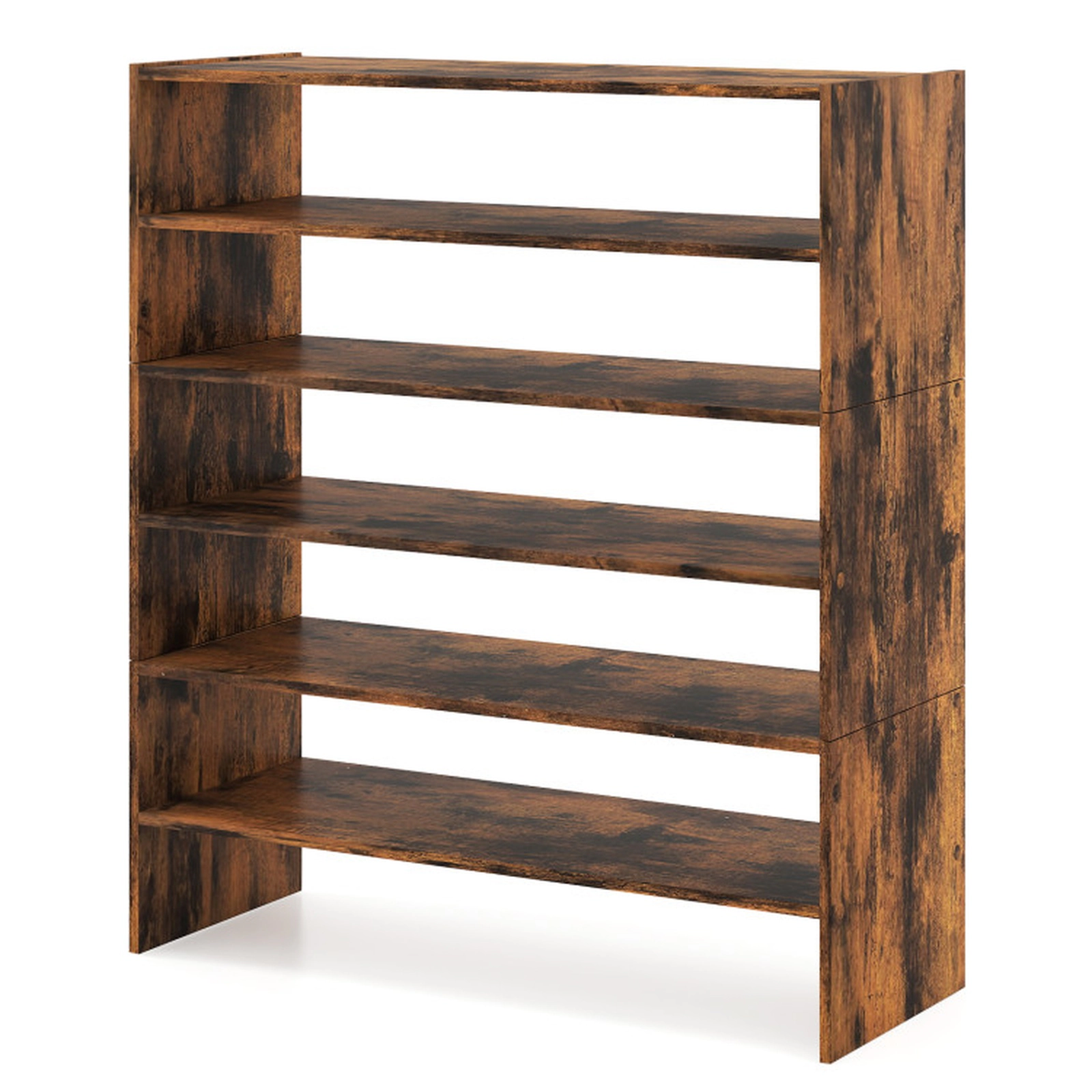 SUGIFT Rustic Brown Anti-Tipping Device 31 Inch Entryway Shoe Organizer 6-Tier Shoe Rack