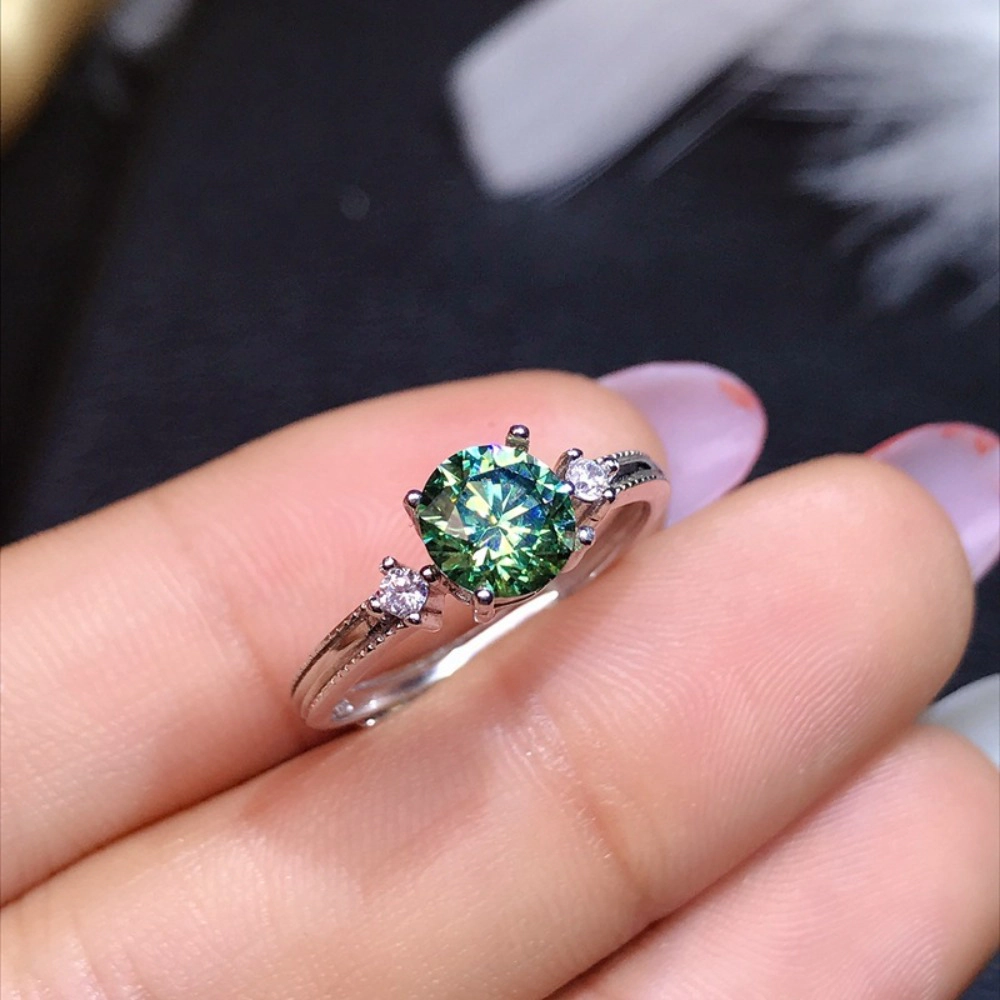 Women's Round Solitaire Created Emerald CZ Half Eternity Promise Ring