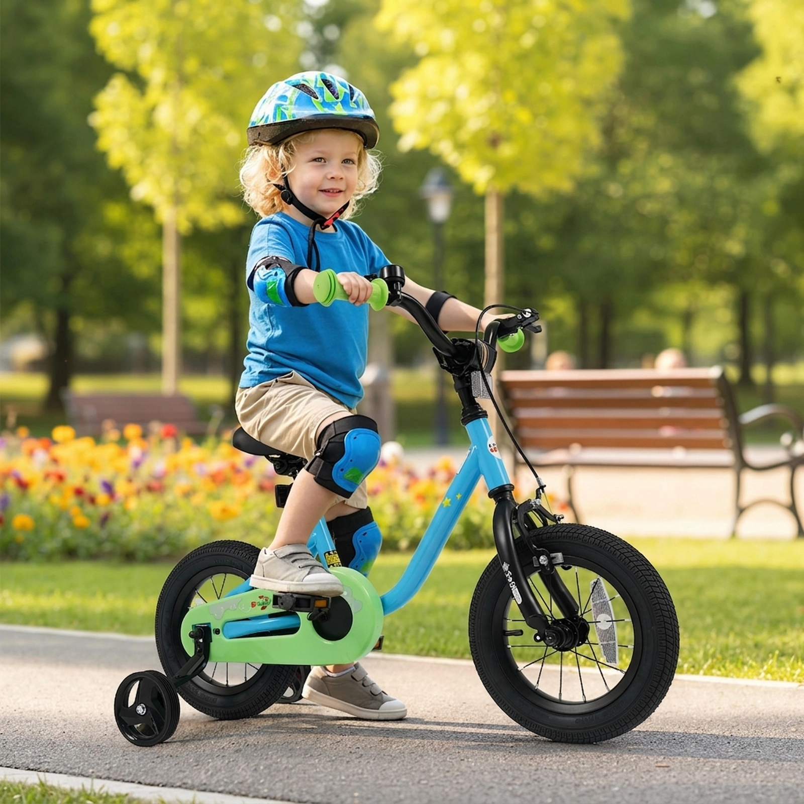 12-in Kids Bike Boys/Girls with Detachable Training Wheels Enclosed Chain Guard and Wheel Reflectors Ages 3-4 Blue