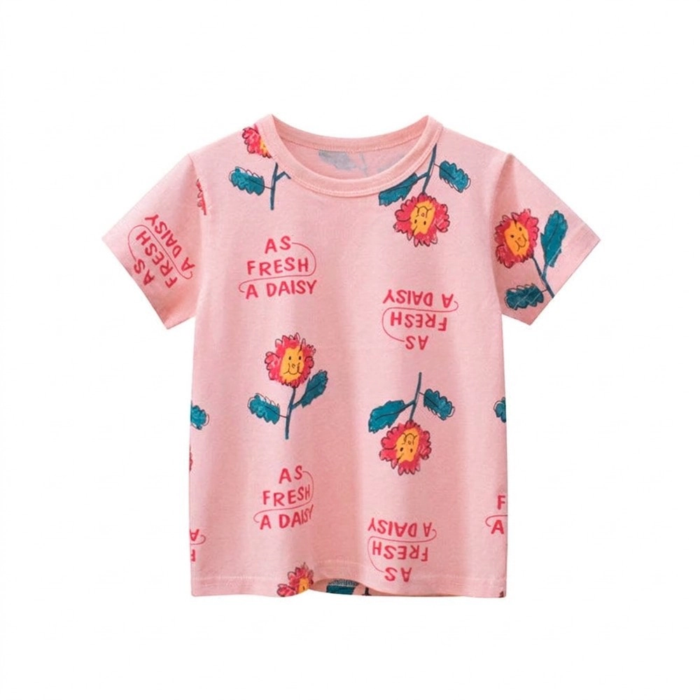 19076 Baby Girl Pink Floral Short-Sleeve Cotton-Blend Top