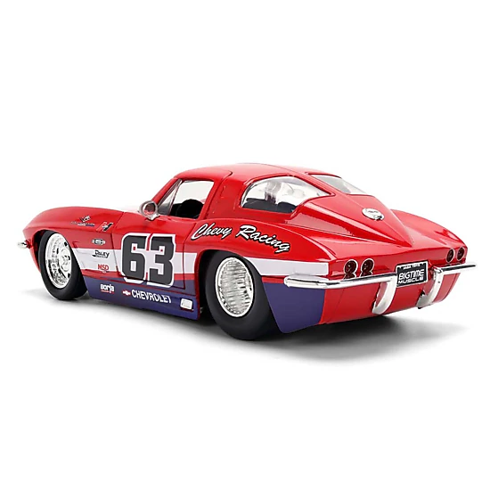 Jada Collectible 1963 Chevrolet Corvette Stingray #63 "Chevy Racing" Red With White And Blue Stripes "Bigtime Muscle"