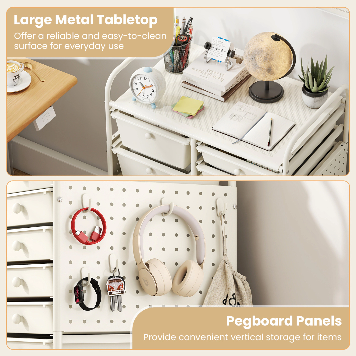 Hivvago Rolling Storage Cart with Pegboard