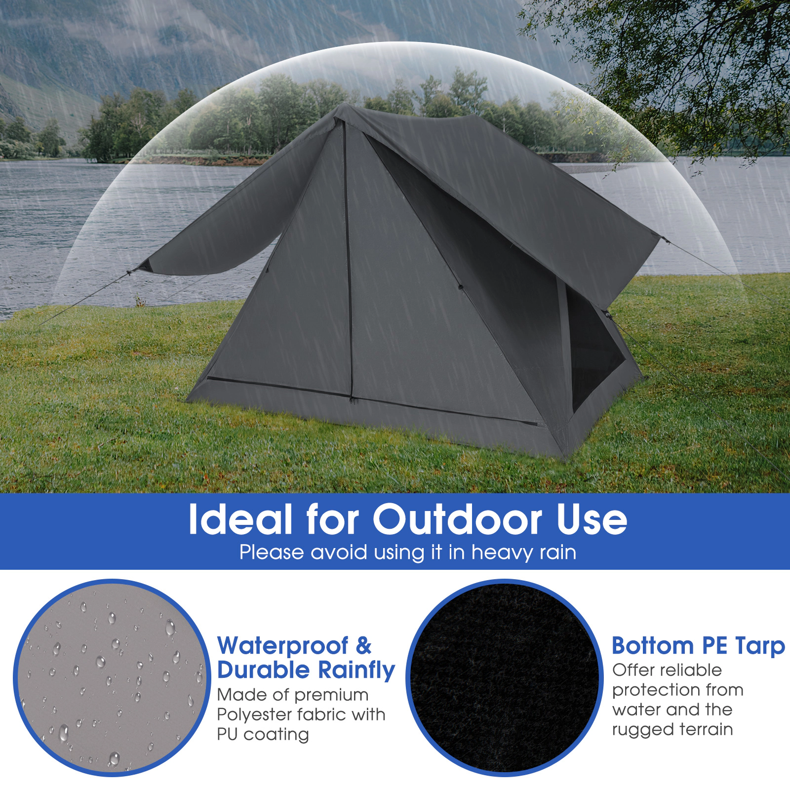 SUGIFT Gray 7.4-ft 2 to 3 Person Pop-Up Camping Tent with PU Coated Rainfly and Double-Layer Mesh Doors