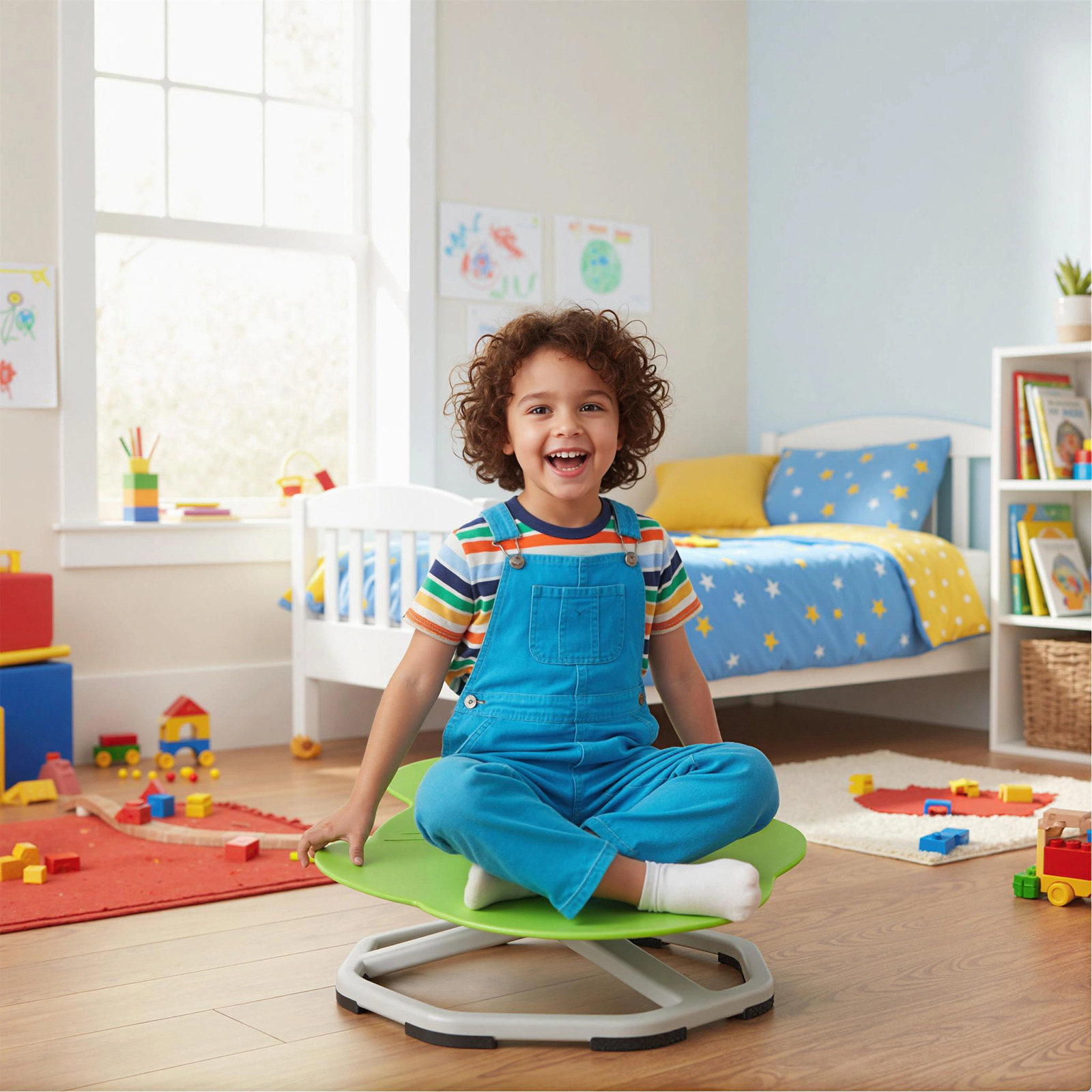SUGIFT Kids Sensory Swivel Chair Green Elephant 360 Degree Spinning Chair with Metal Base