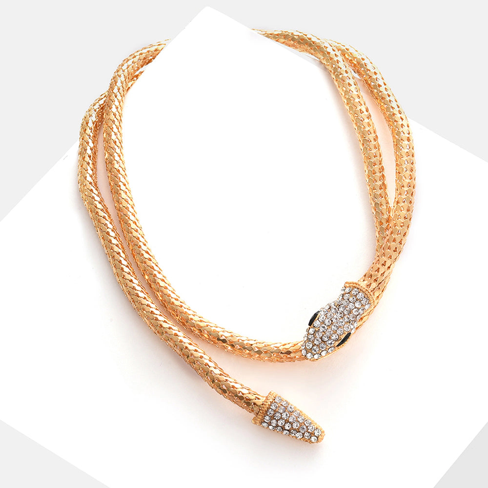 SOHI Women's Gold Snakehead Statement Necklace