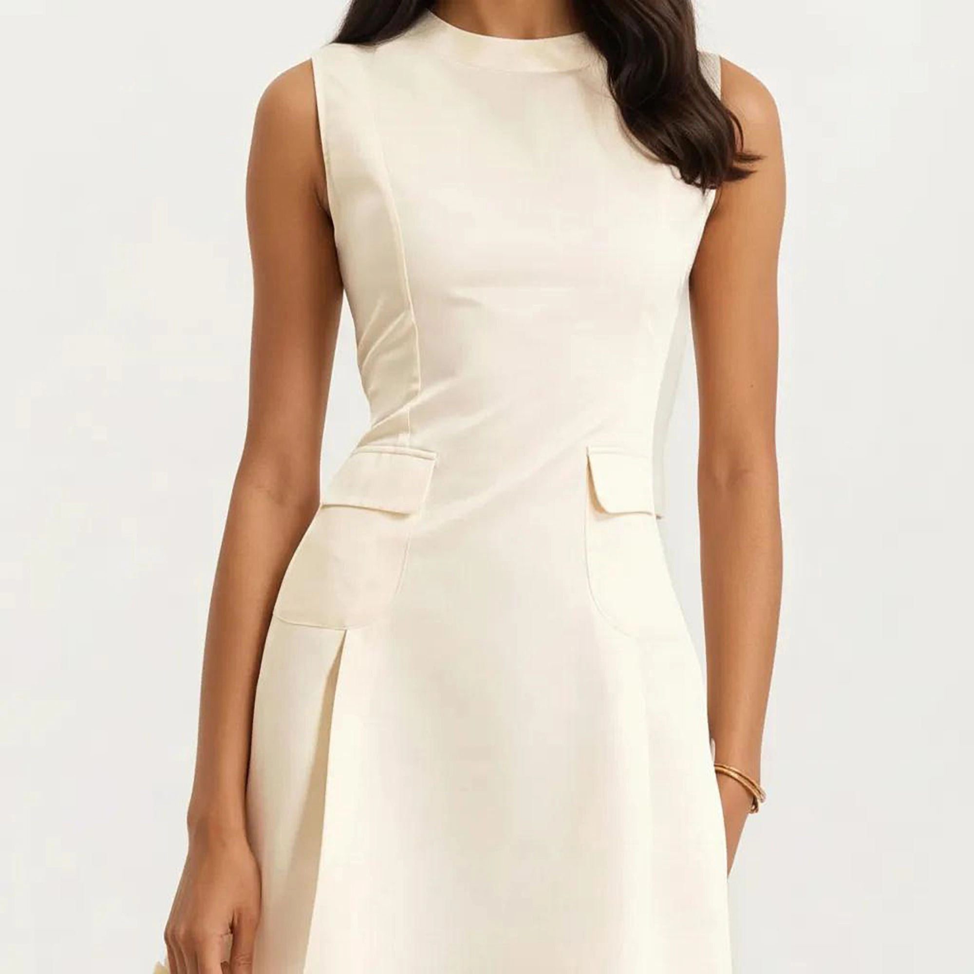 Anna-Kaci Women's Sleeveless Tailored Seaming Flared Skirt Midi Dress