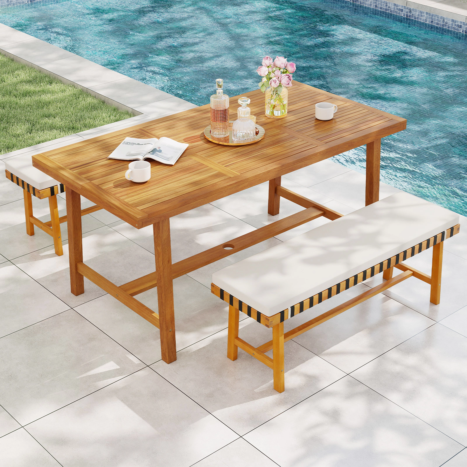 LJG 3-Piece Patio Dining Set for 4 People Farmhouse Furniture