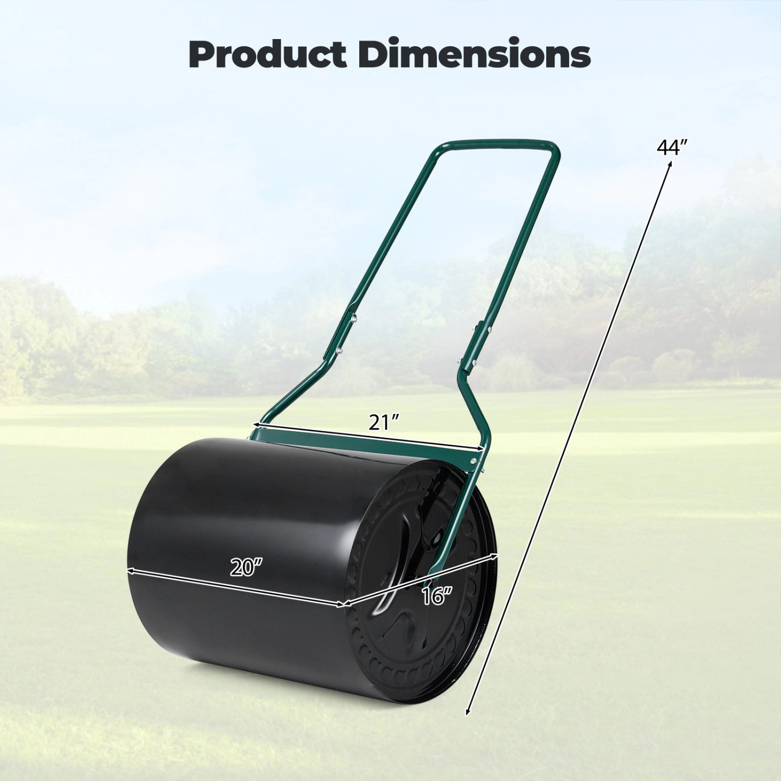 SUGIFT Black 16 Gallon Water and Sand Filled Lawn Roller with Leak-Proof Inlet 21-in W 16-in D 44-in H