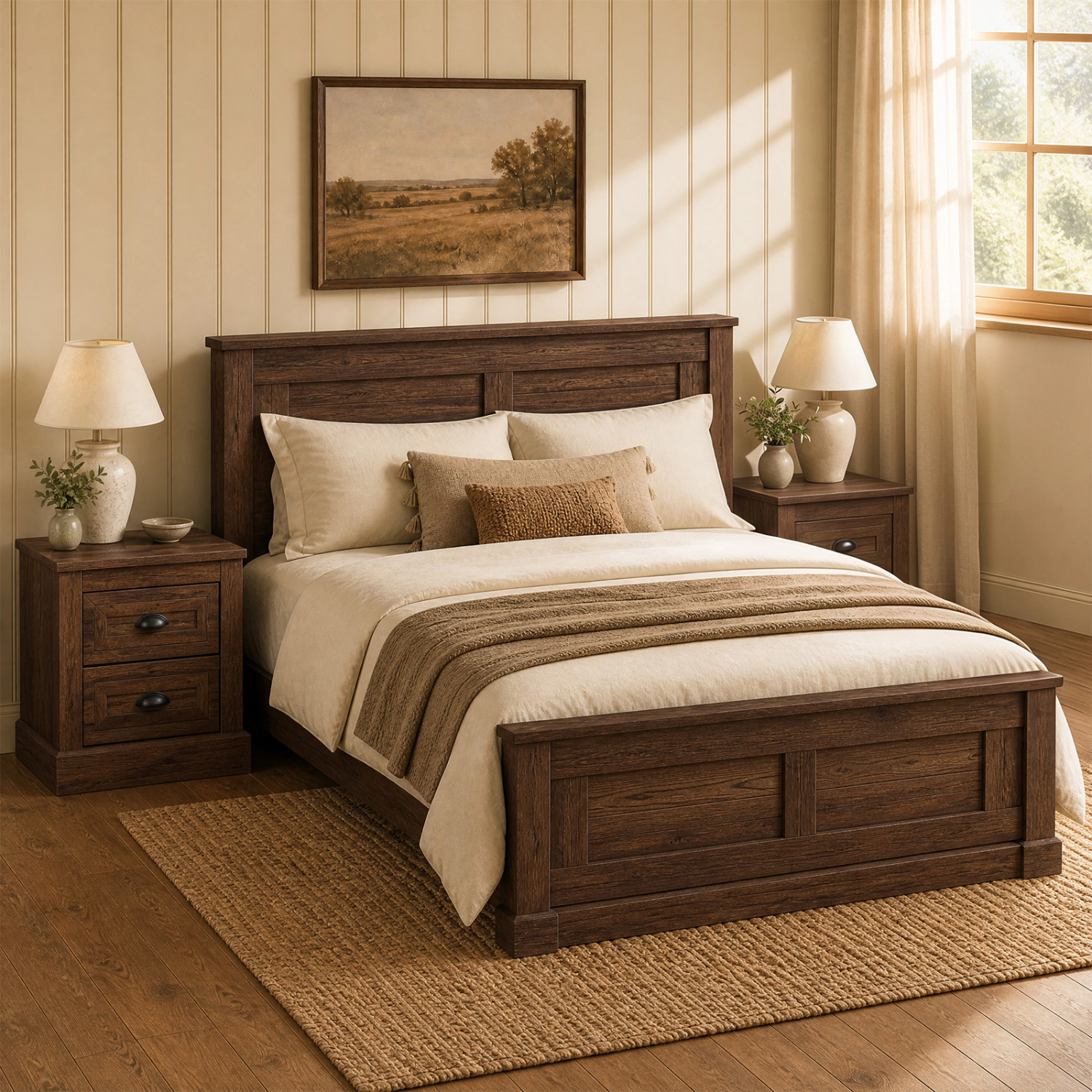 LJG Set of 2 Farmhouse Nightstand with 2 Drawers & Storage for Living Room Bedroom