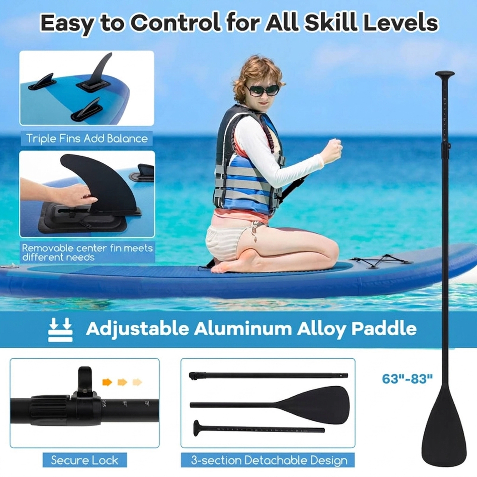 SUGIFT 11-ft 350-lb Capacity Inflatable Stand Up Paddle Board with Triple Fins Hand Pump and Backpack