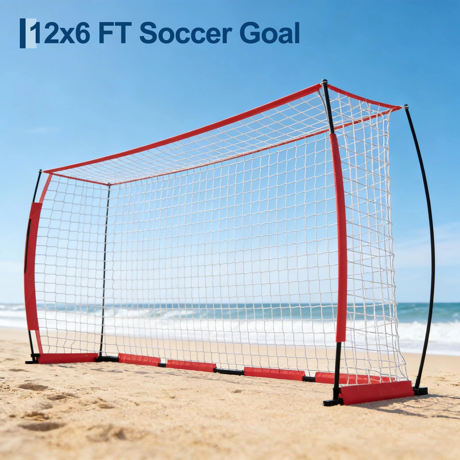 12x6 FT Soccer Goal with Rebounder Net, Portable Training Goal, Iron Frame PE Net & Ground Stakes