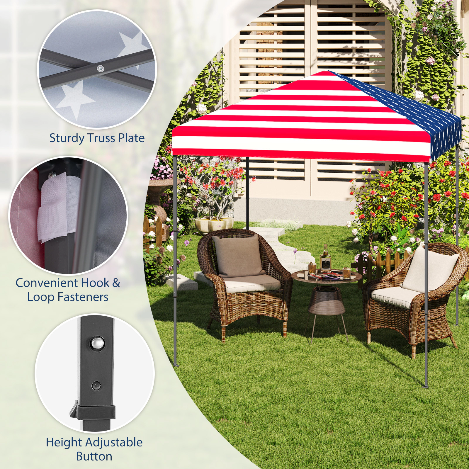 SUGIFT 6.6-ft by 6.6-ft UPF50+ Silver-Coated Oxford Pop Up Canopy Tent with 6.2-ft to 8-ft Height Range