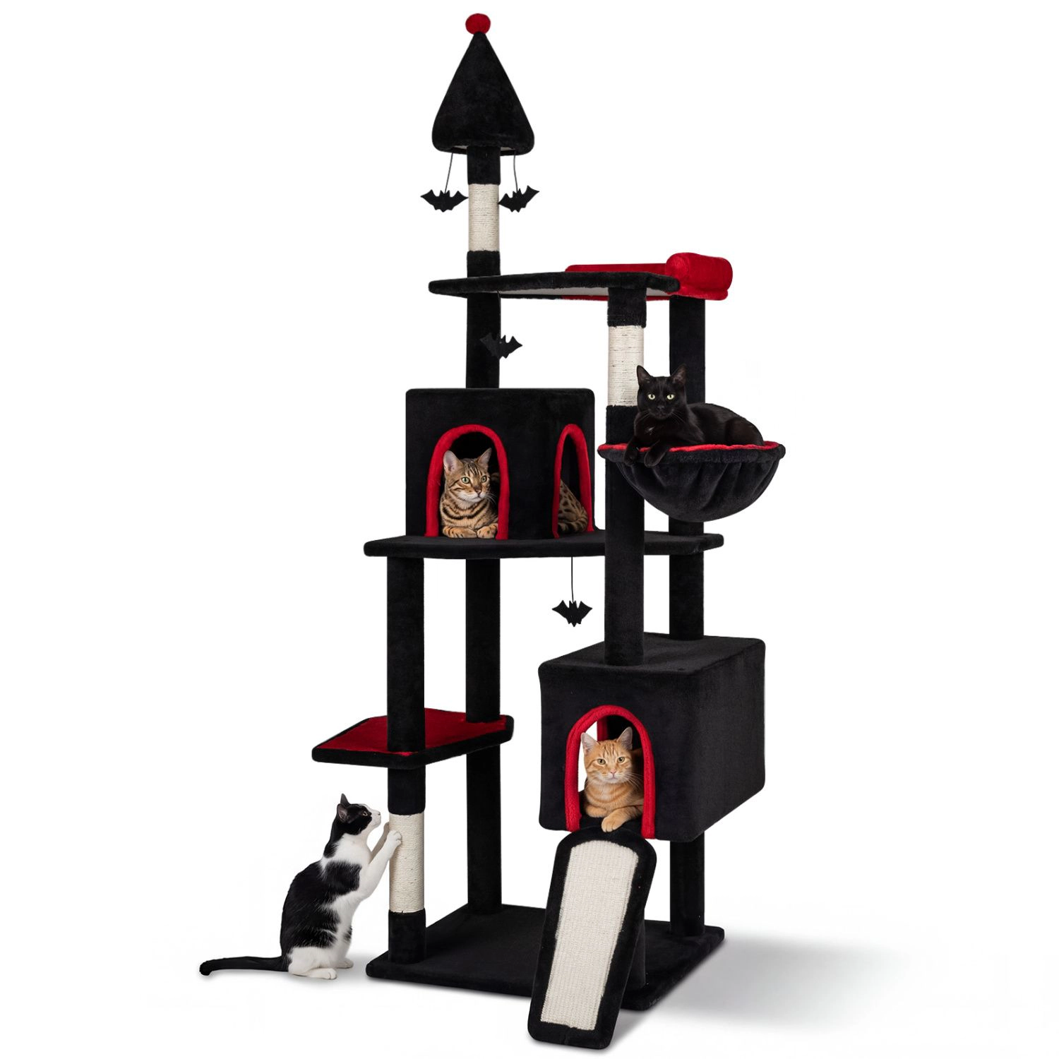 SlickBlue 75" Gothic Cat Tree Tower with 2 Condos & Scratcher