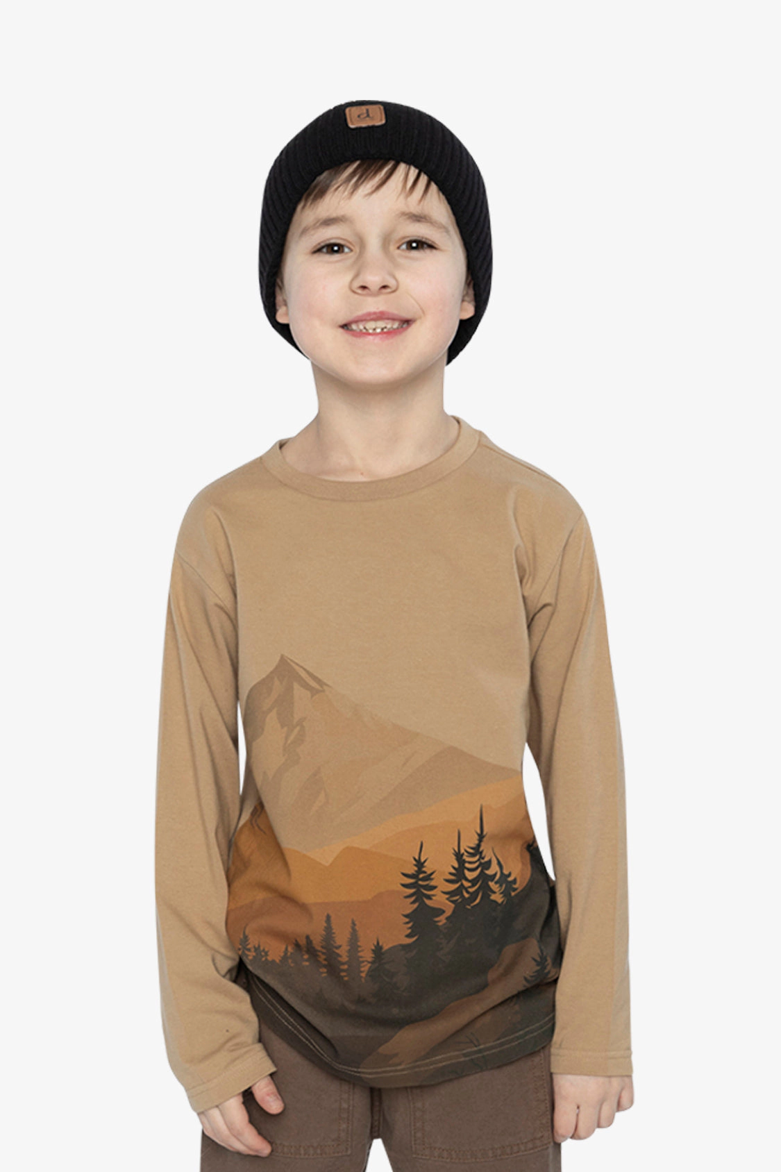 Deux par Boys Long Sleeve Organic Cotton T-Shirt with Mountain Graphic