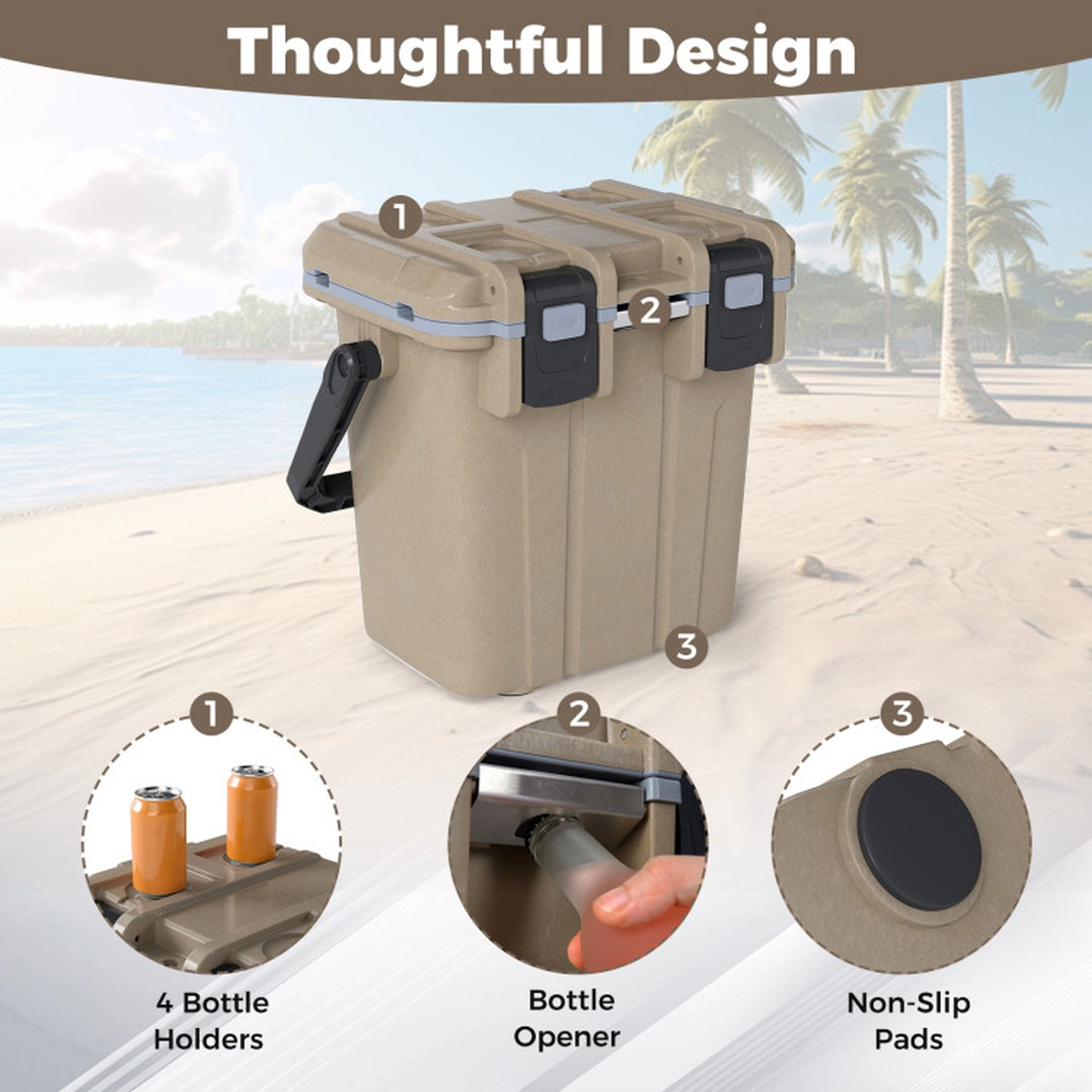SUGIFT Injection Molded 21-Quart Hard Ice Chest 440-lb Capacity 19-in Exterior Length 14-lb Coffee/White Cooler