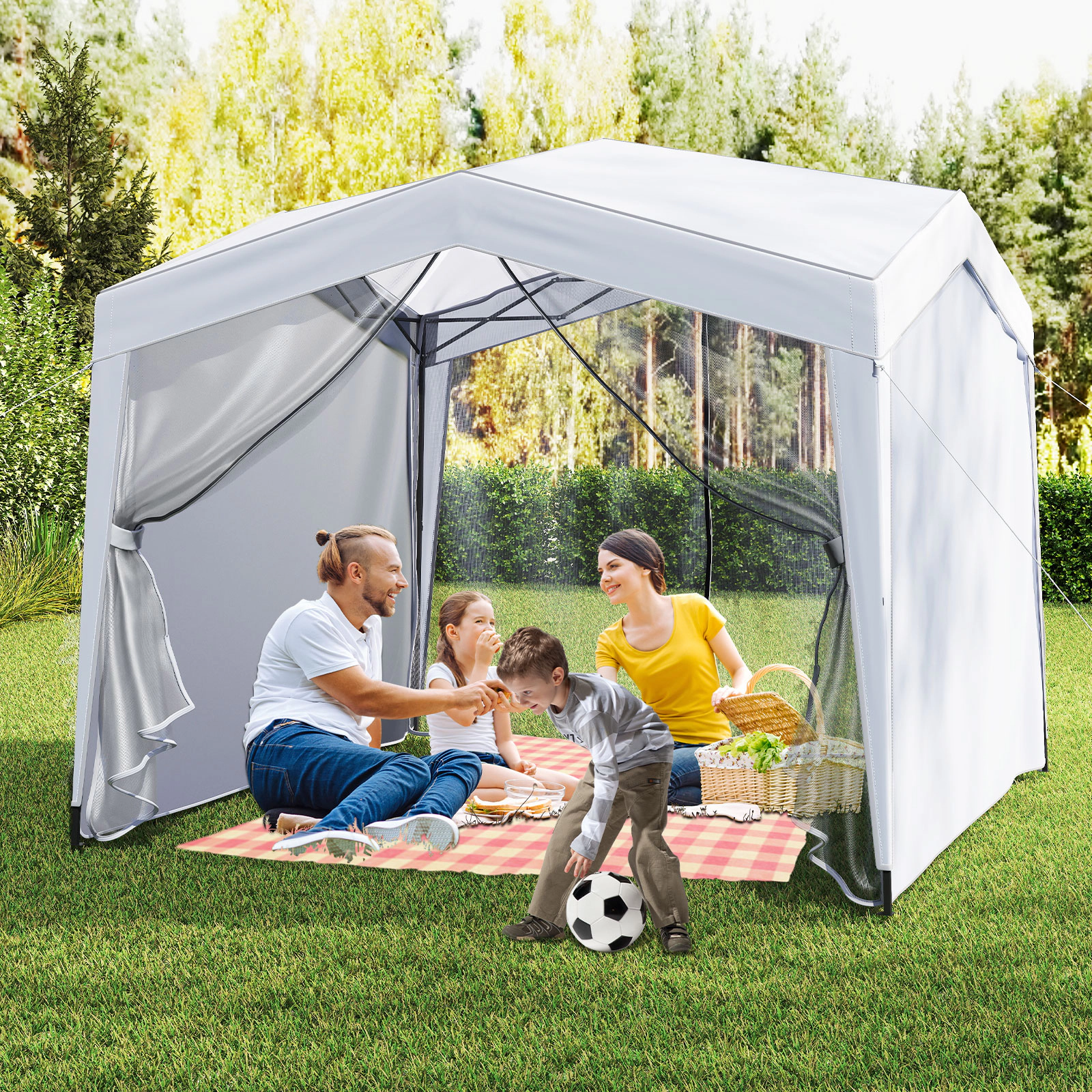 LJG Pop up Canopy Tent with 4 Sidewalls Mesh Netting Wheeled Bag