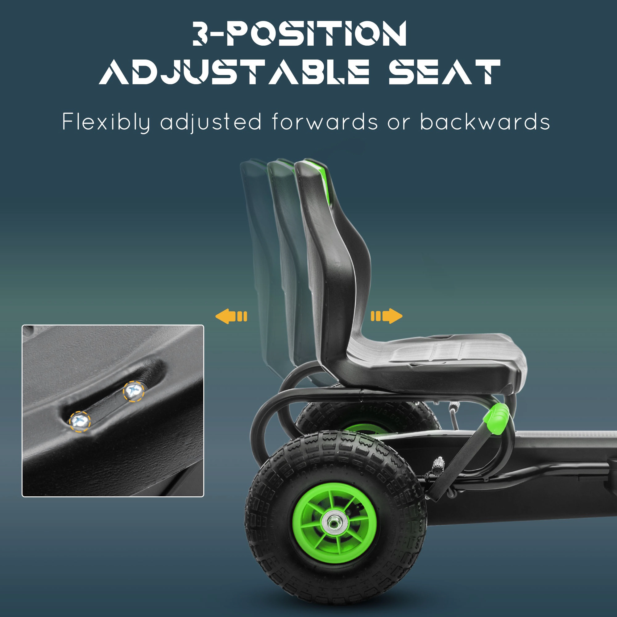 HONGGE Pedal Go Kart for Kids with Ergonomic Adjustable Seat, Rubber Tread Wheels & Handbrake, Ages 5-12, Green