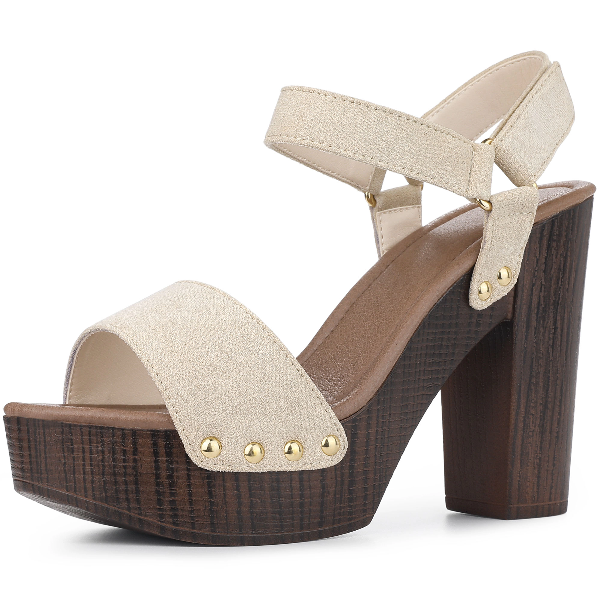 BLISSFUL STEP Women's Round Toe Platform Slingback Chunky Heel Sandals