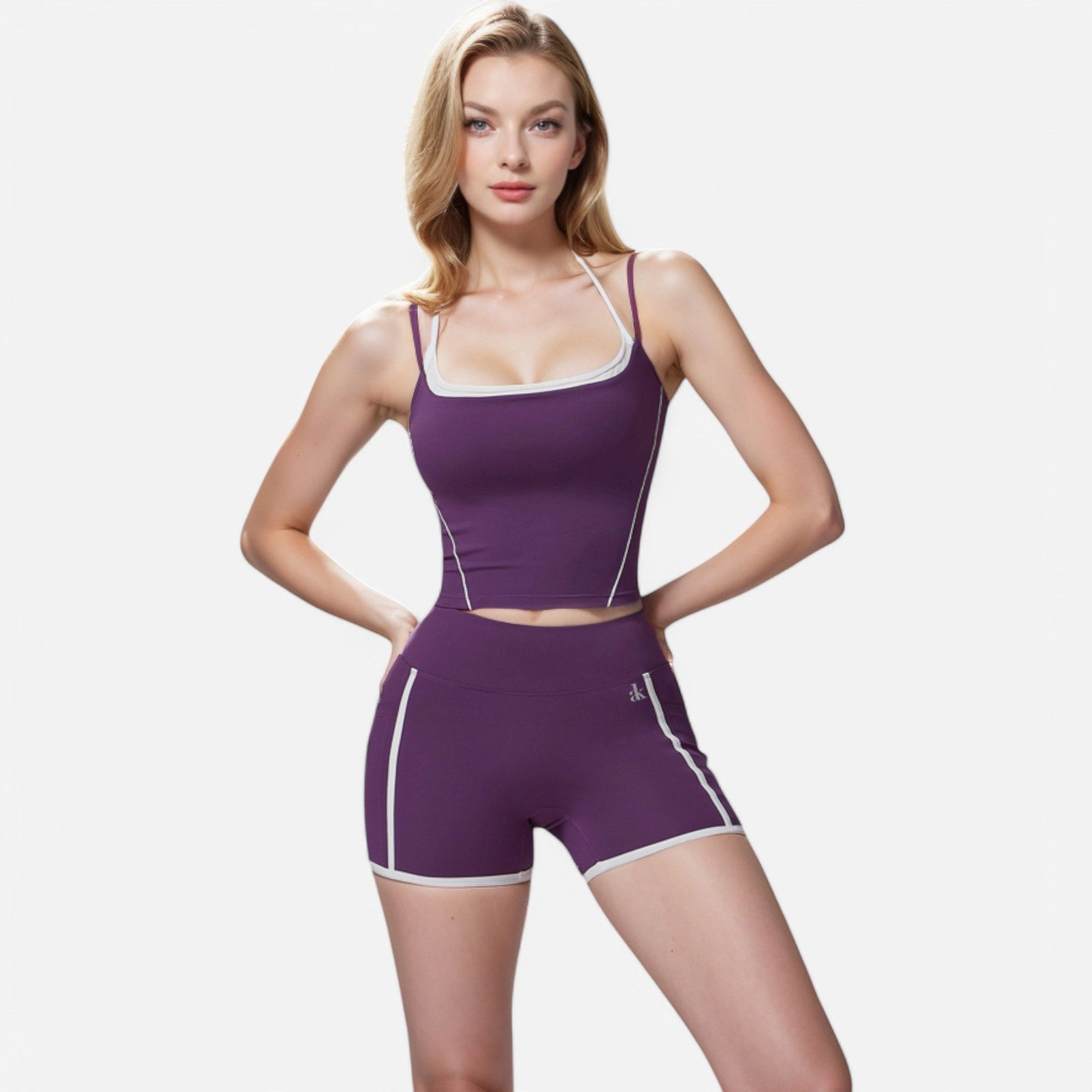 Anna-Kaci Women's High Waist Biker Shorts with Contrast Piping and Seamless Stretch Fabric