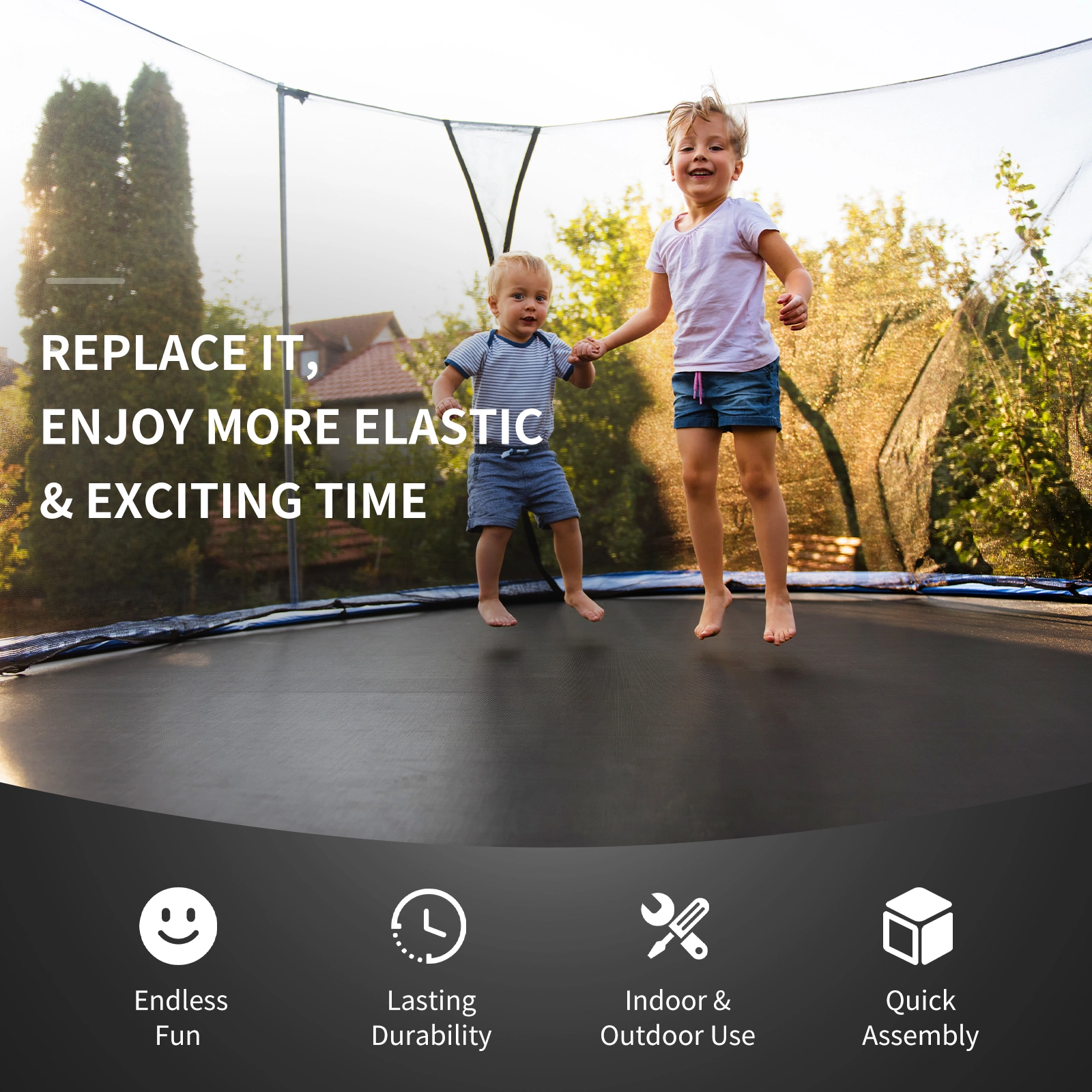 SUGIFT High-Elastic PP Replacement Trampoline Jumping Mat for 12-ft Round Frame 171-in Mat Diameter Black