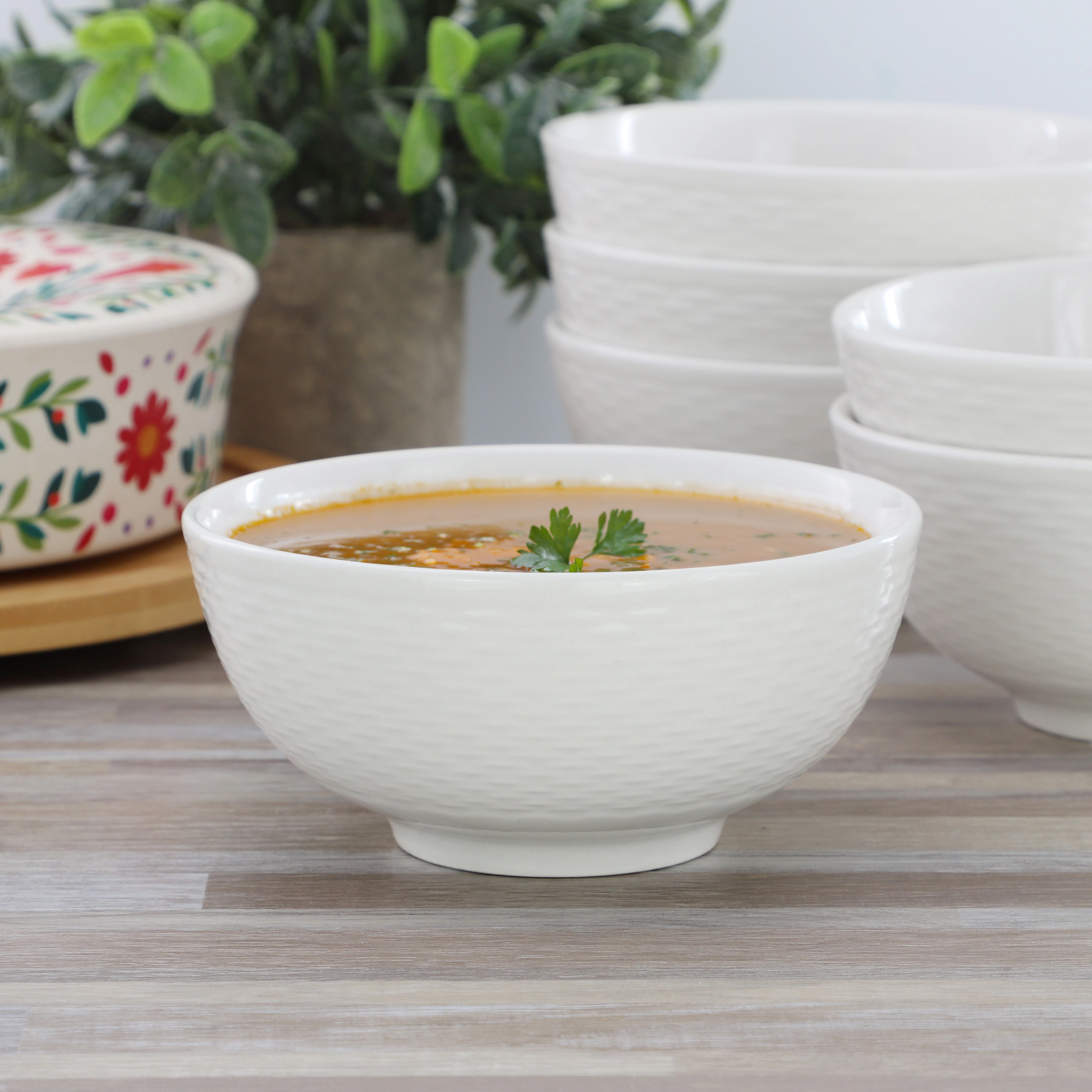 Elama Ophelia 6 Piece Stoneware Cereal Bowl Set in White