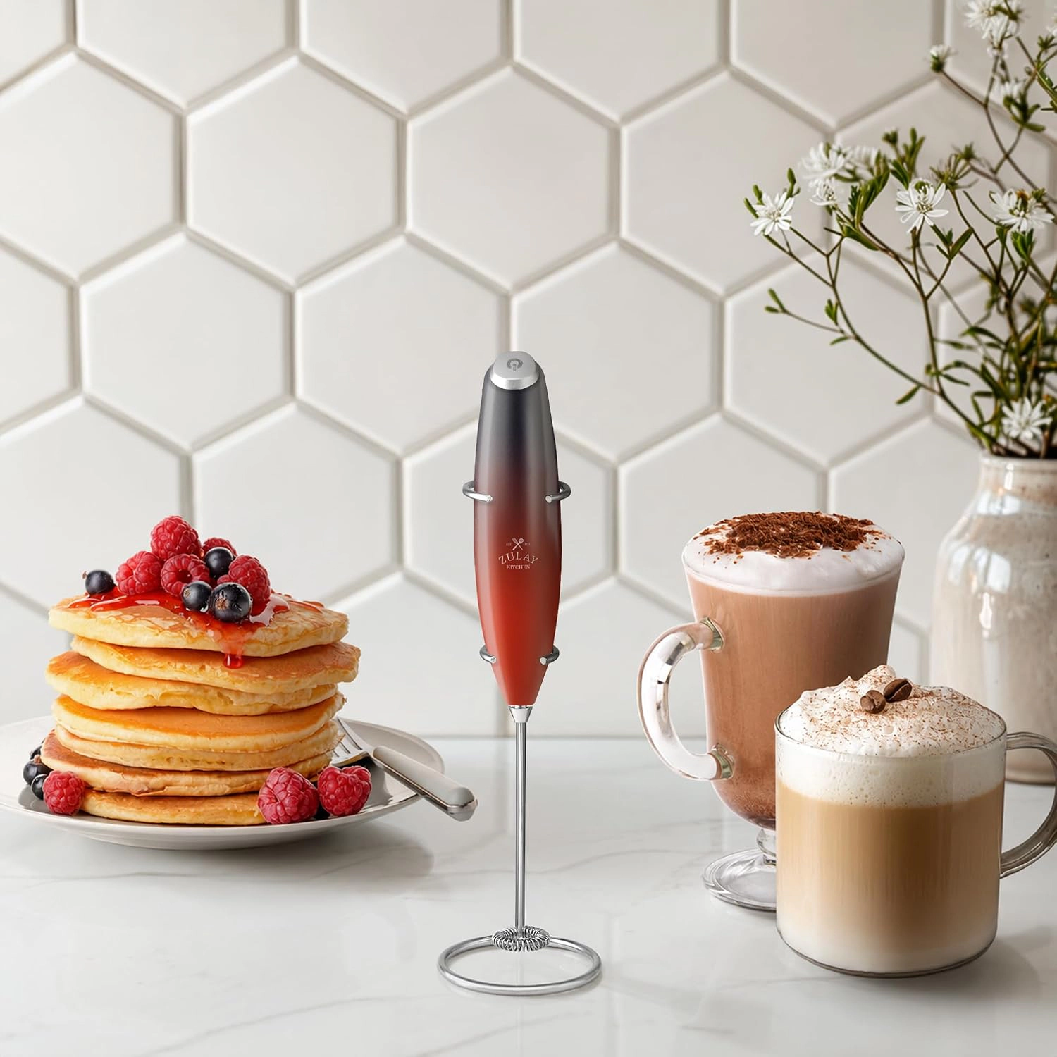 Zulay Kitchen Powerful Milk Frother Wand with Duracell Batteries - Handheld Foam Maker for Coffee