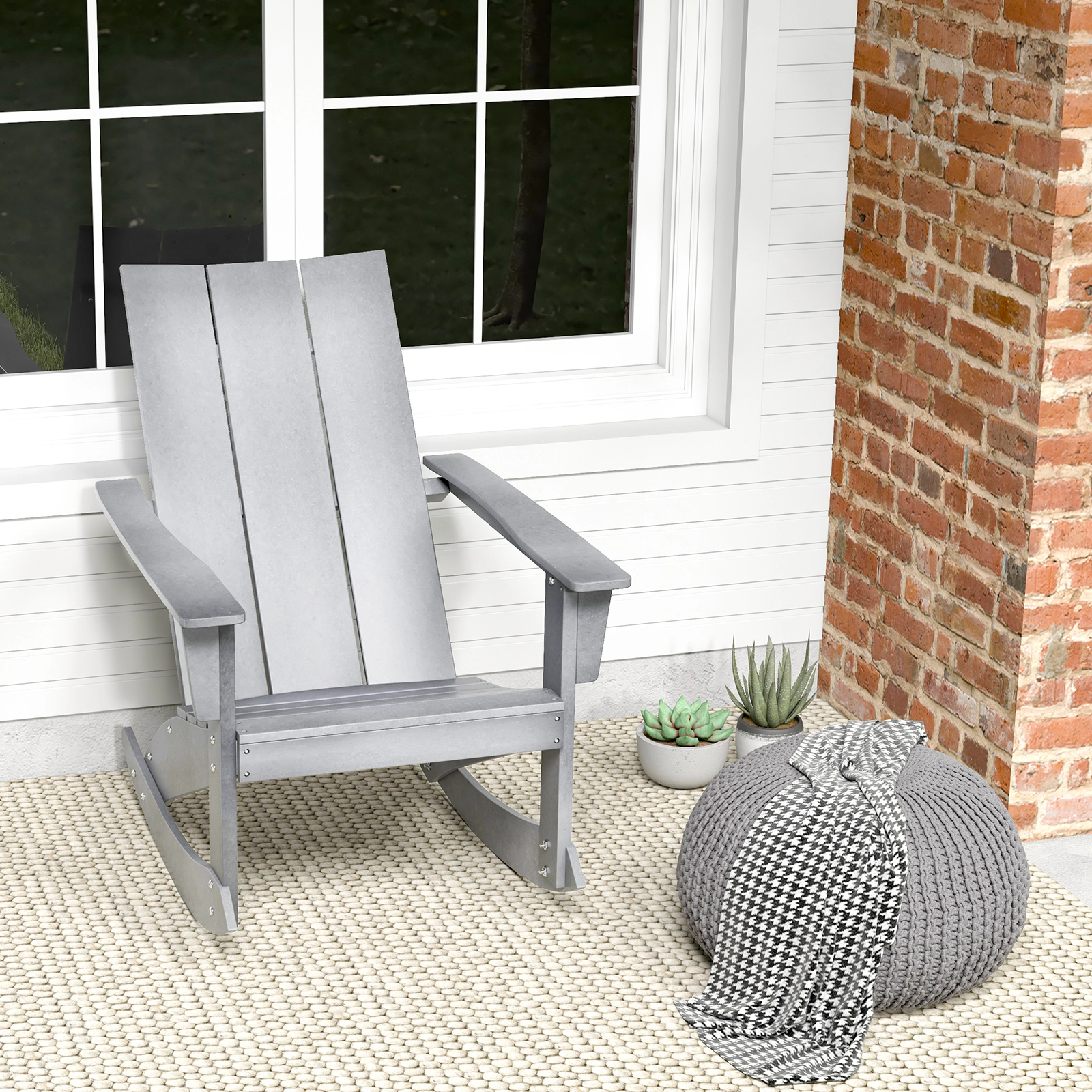 SUGIFT Curved Back Adirondack Rocking Chair with 16-in Seat Height 330-lb Capacity 1-Piece Gray