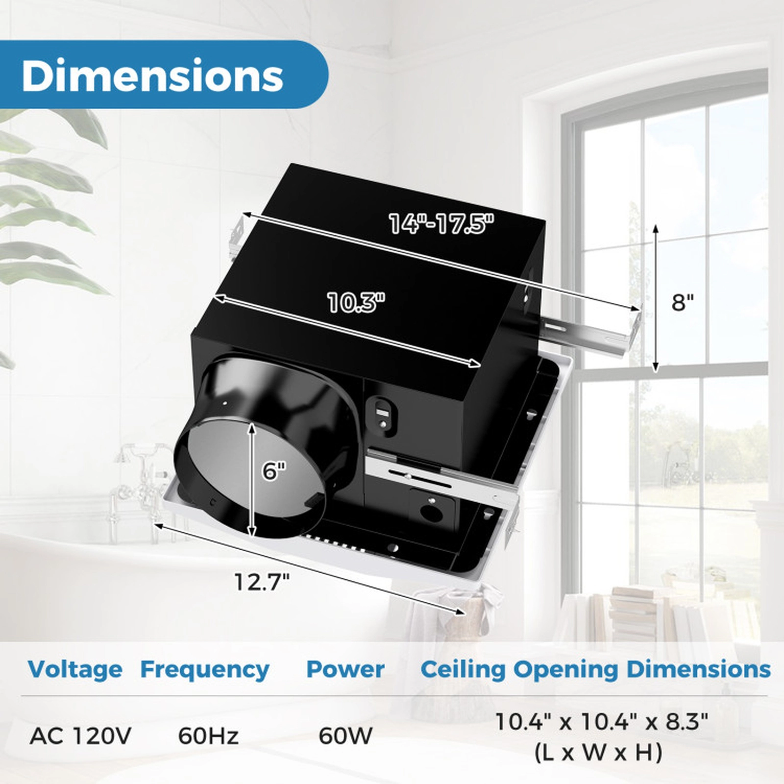 SUGIFT 200 CFM Bathroom Exhaust Fan with Metal Housing 6-in Duct for 200 Sq. Ft White Fan Grille