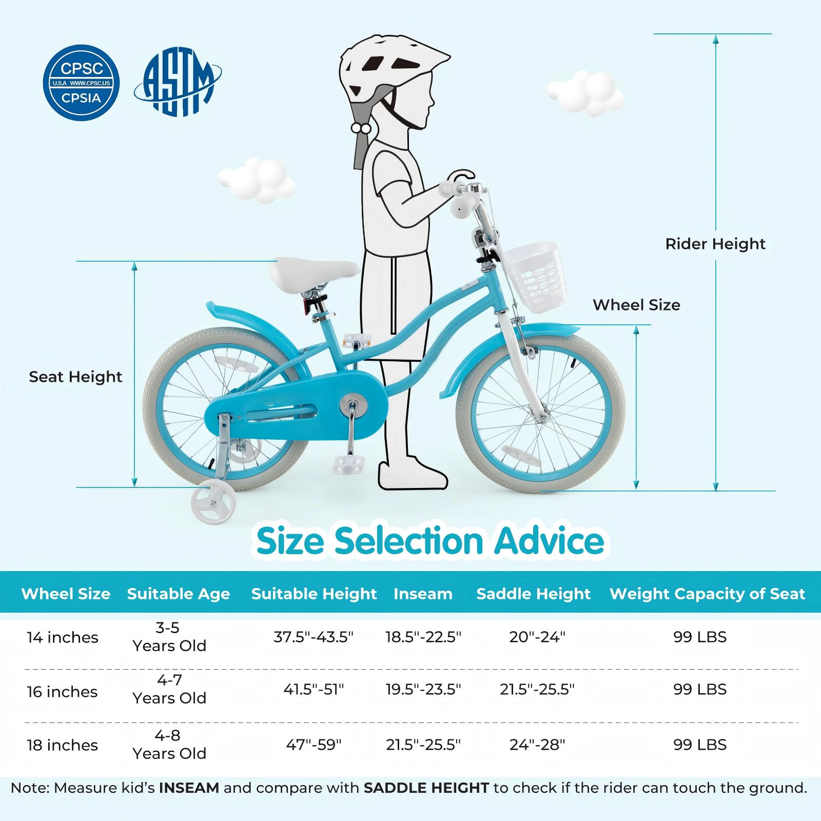 SUGIFT 18-Inch Kids Bicycle with Dual Brakes Adjustable Seat and Training Wheels 99-lb Seat Capacity Ages 4-8 Blue