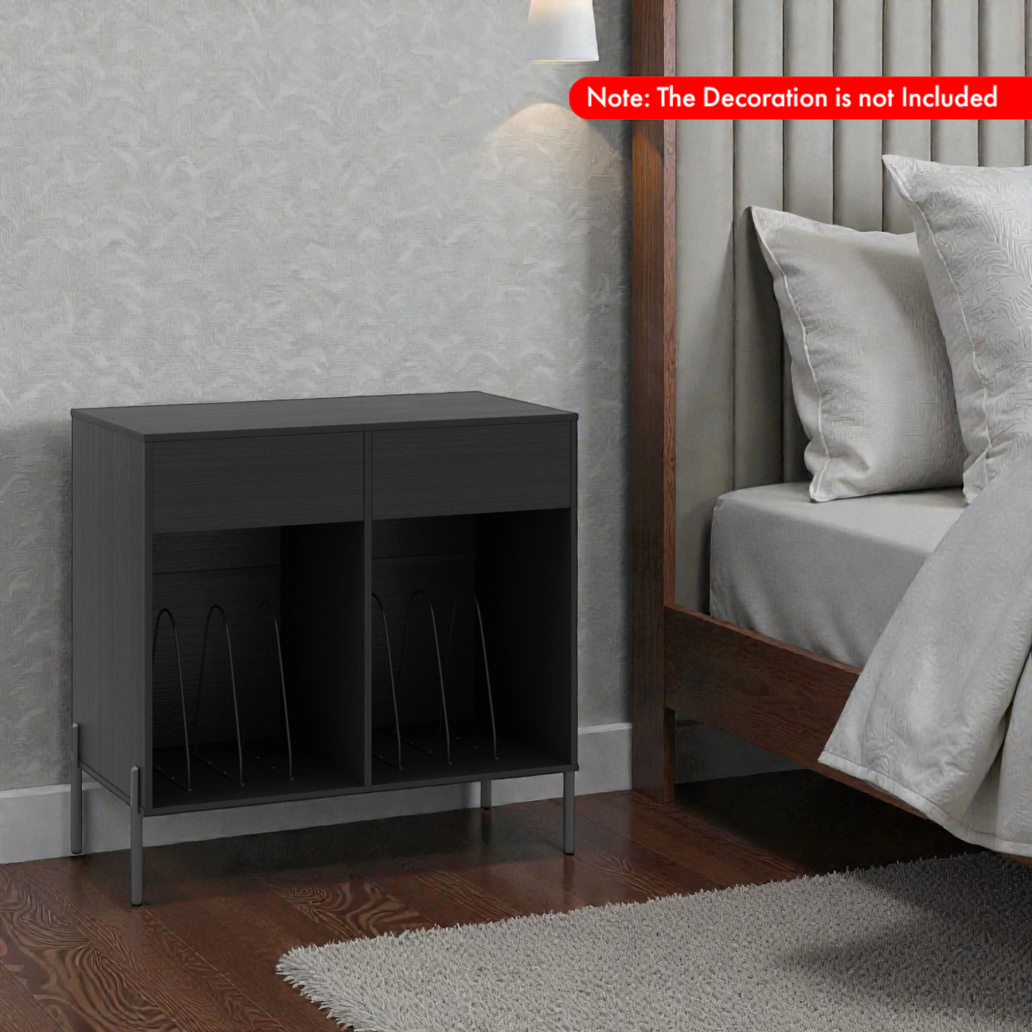 Hivvago Double-Wide Turntable Stand with Power Outlets and Vinyl Storage